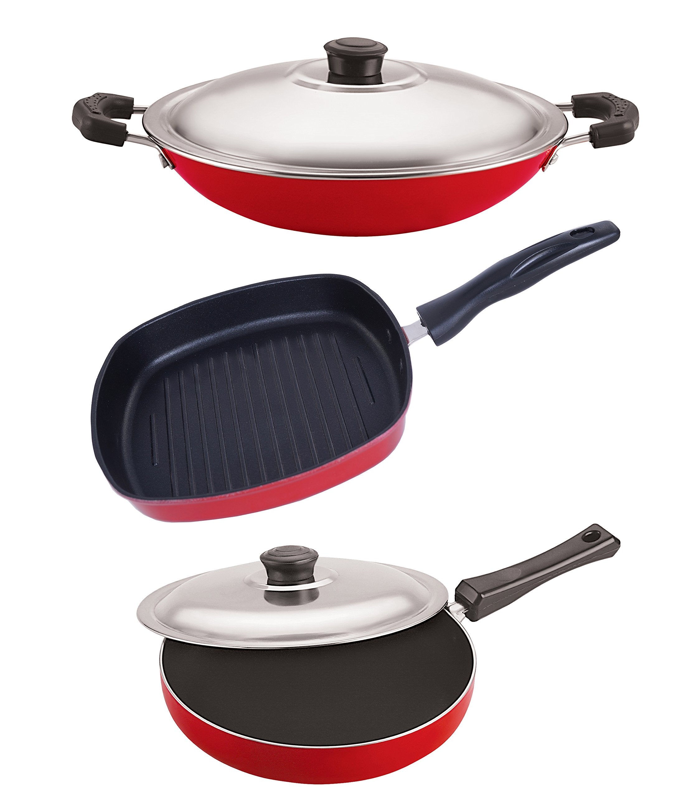 Nirlon Gas Compatible NonStick Fry Pan Appachatti And Grill Pan Heat Resistance Cookware Set, 2.6Mm_Fp10_Ac_Gp(22.5)