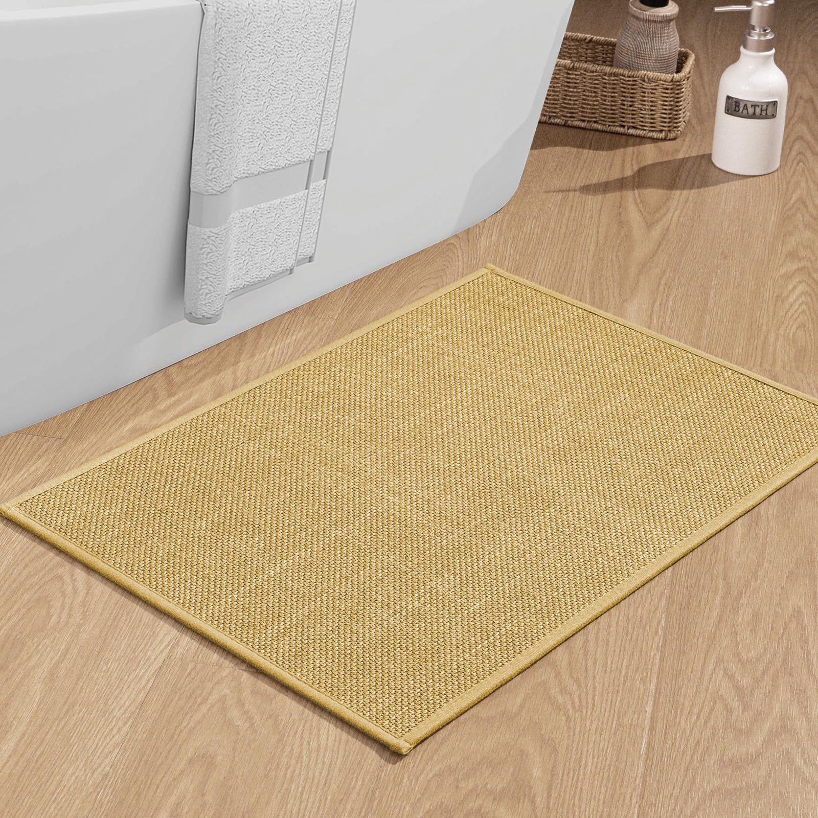 Chakme Bathroom Rugs Mat 24X17, Ultra Thin Non Slip Bath Mat Small Quick Dry Absorbent Bath Mat For Bathroom Floor, (Yellow, 24'