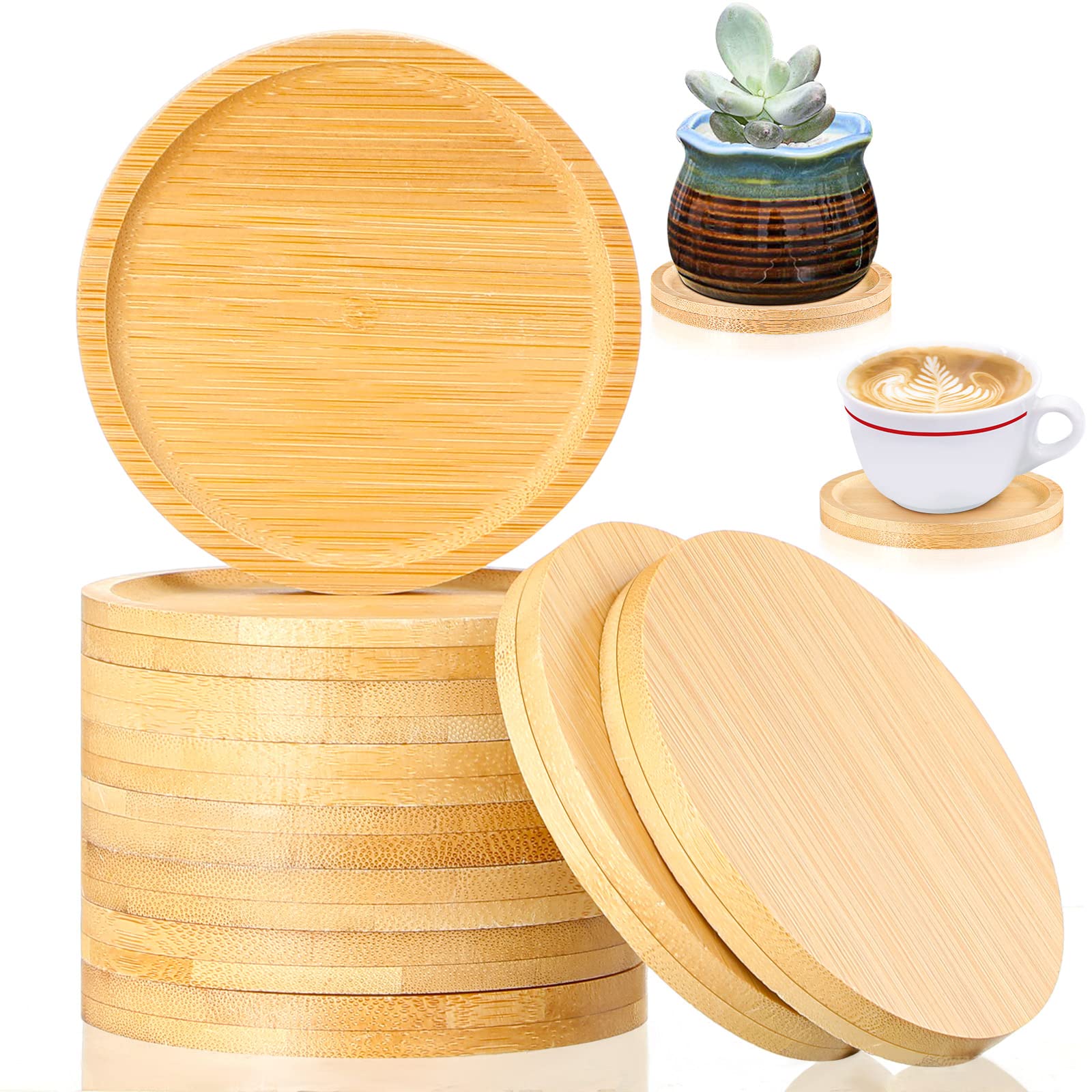 Patelai 10 Pcs Round Bamboo Coasters For Planters Small Plant Saucer Bamboo Planter Drink Saucer Trays Diy Resin Coasters Gifts