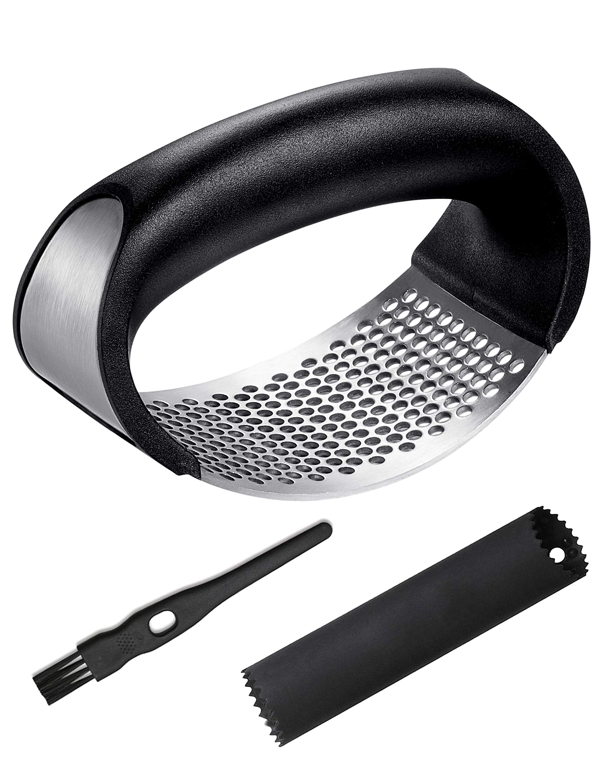 Garlic Press Stainless Steel, Garlic Mincer Garlic Chopper With Peeler& Brush, Cloves Chopper Grinder Slicer Squeezer Roller, Ea