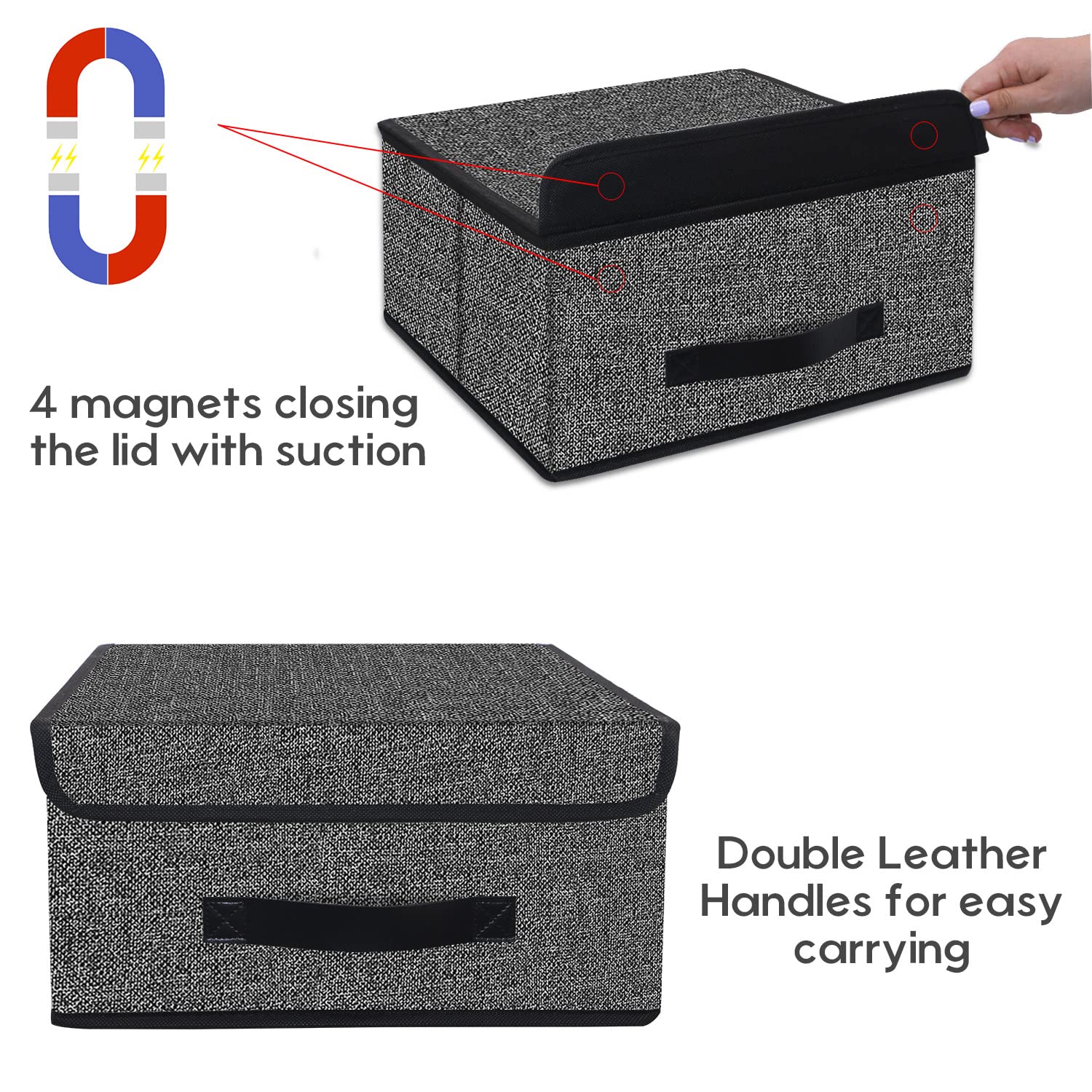 Onlyeasy Foldable Storage Bins Cubes Boxes With Lid - Storage Box Cube Cubby Basket Closet Organizer Pack Of Two With Leather Ha