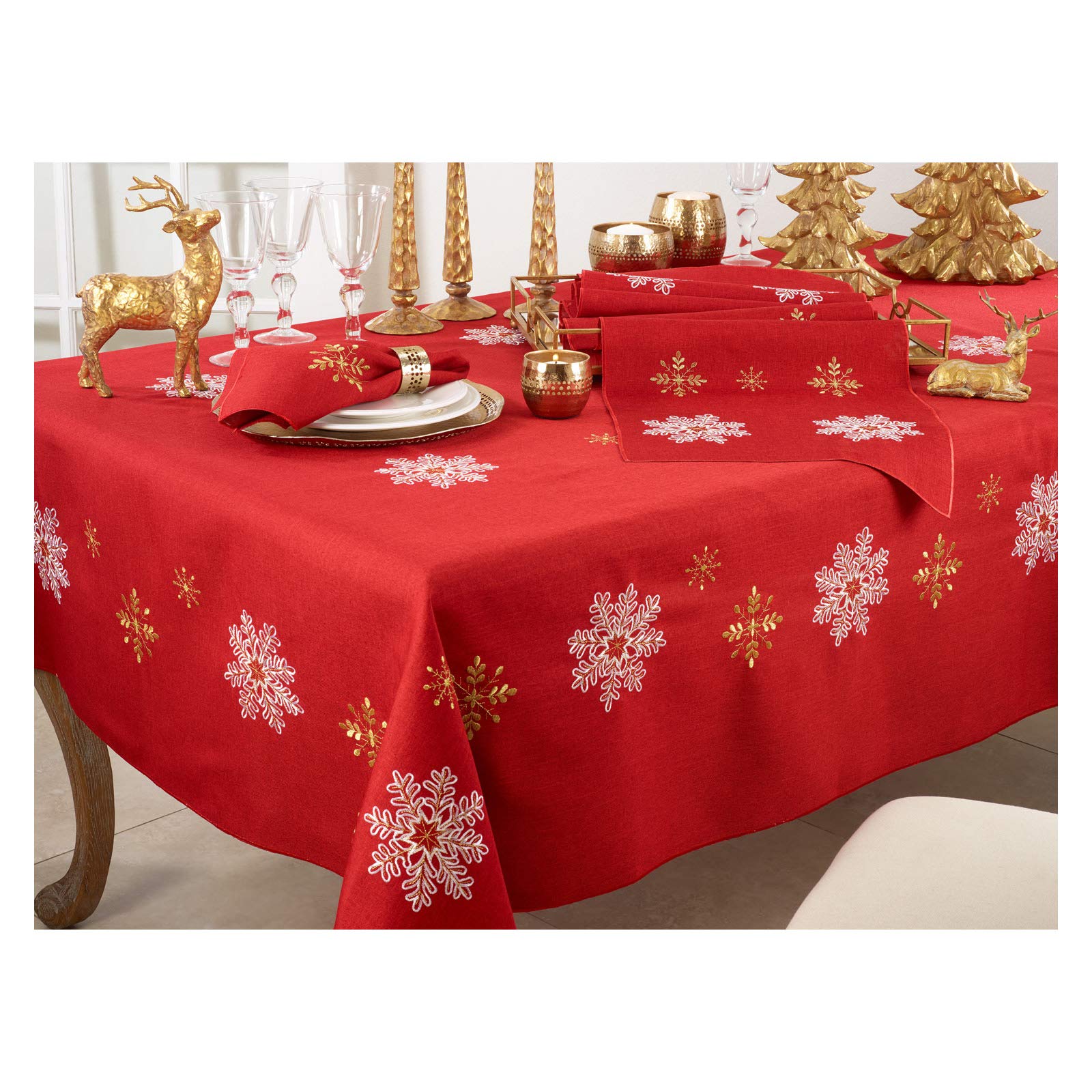 Occasion Gallery Red Winter Christmas Holiday Snowflake Tablecloth, 70'' X 120'' Rectangular (1 Piece.)