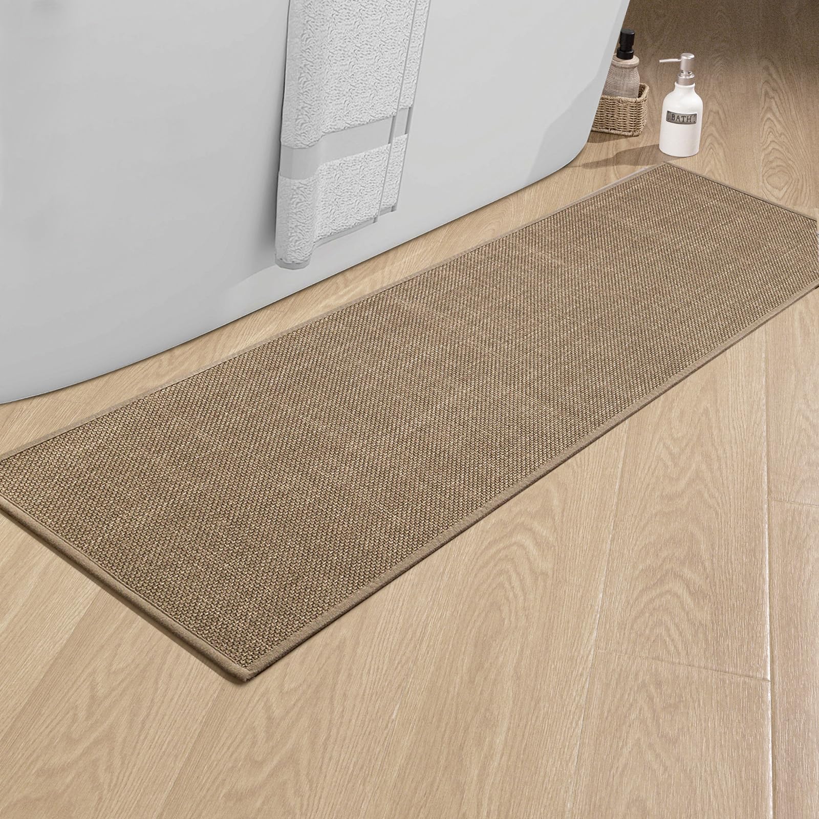 Chakme Bathroom Rugs Mat 59X17, Ultra Thin Non Slip Bath Mat Runner Quick Dry Absorbent Bath Mat For Bathroom Floor, (Dark Beige