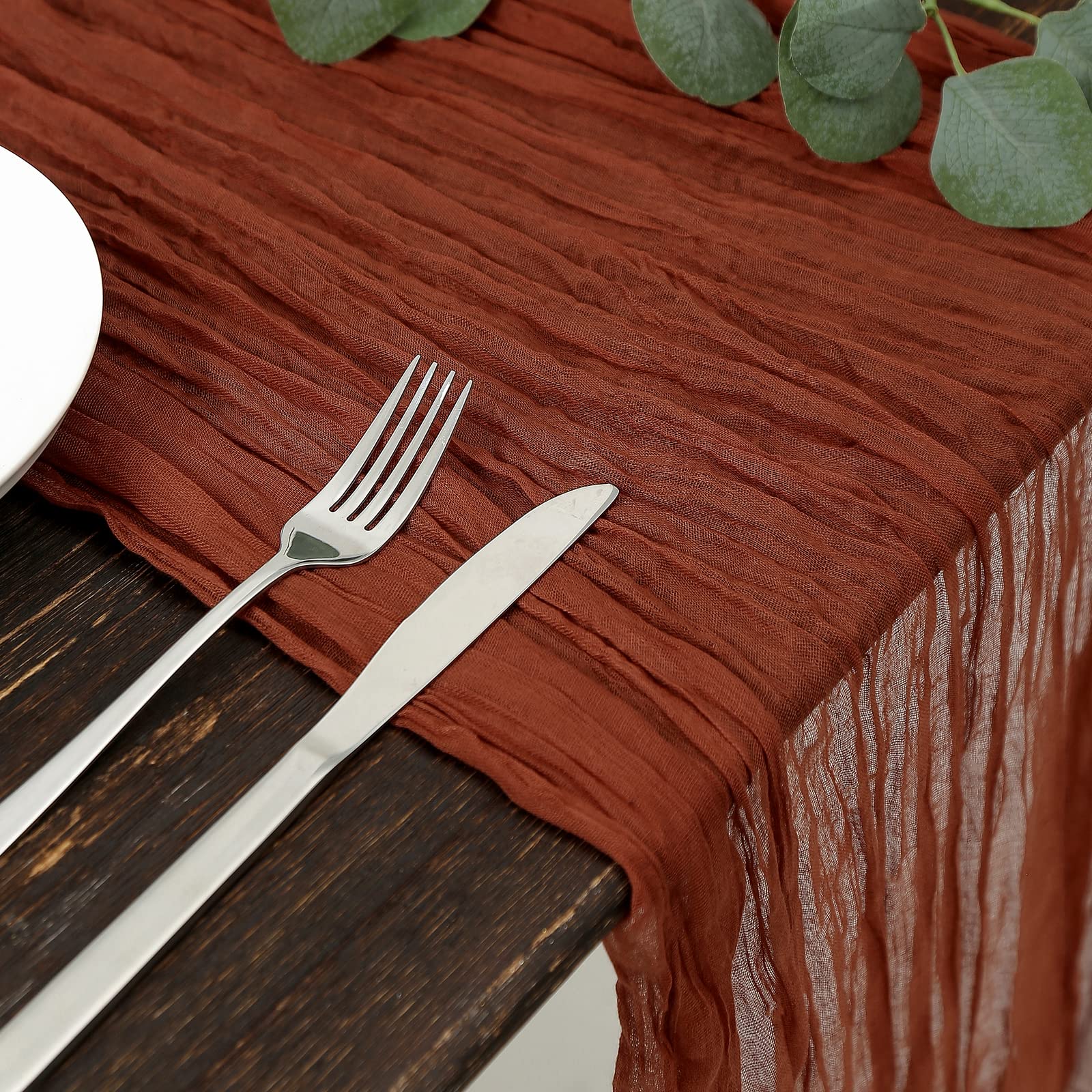 Dolopl Boho Table Runner Rust Cheesecloth Table Runner 13.3Ft Boho Gauze Cheese Cloth Runner Rustic Runner 160Inch Long For Wedd