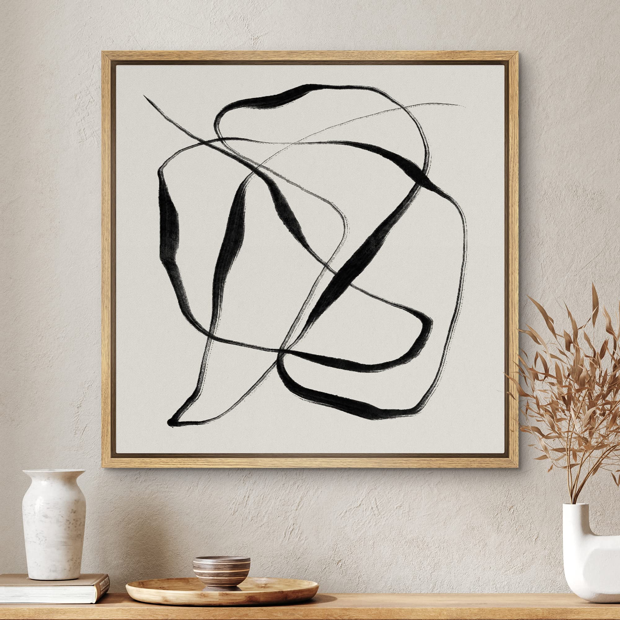 Signwin Framed Canvas Print Wall Art Geometric Paint Stroke Ribbon Collage Abstract Shapes Illustrations Modern Art Decorative C