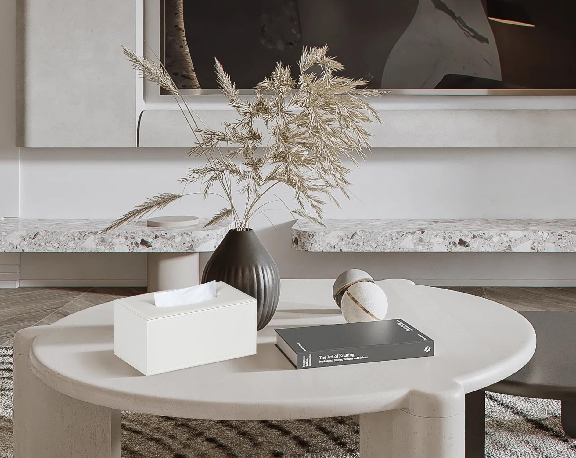 Colylan Tissue Box Cover Rectangular Tissue Box Holder For Bathroom (White)