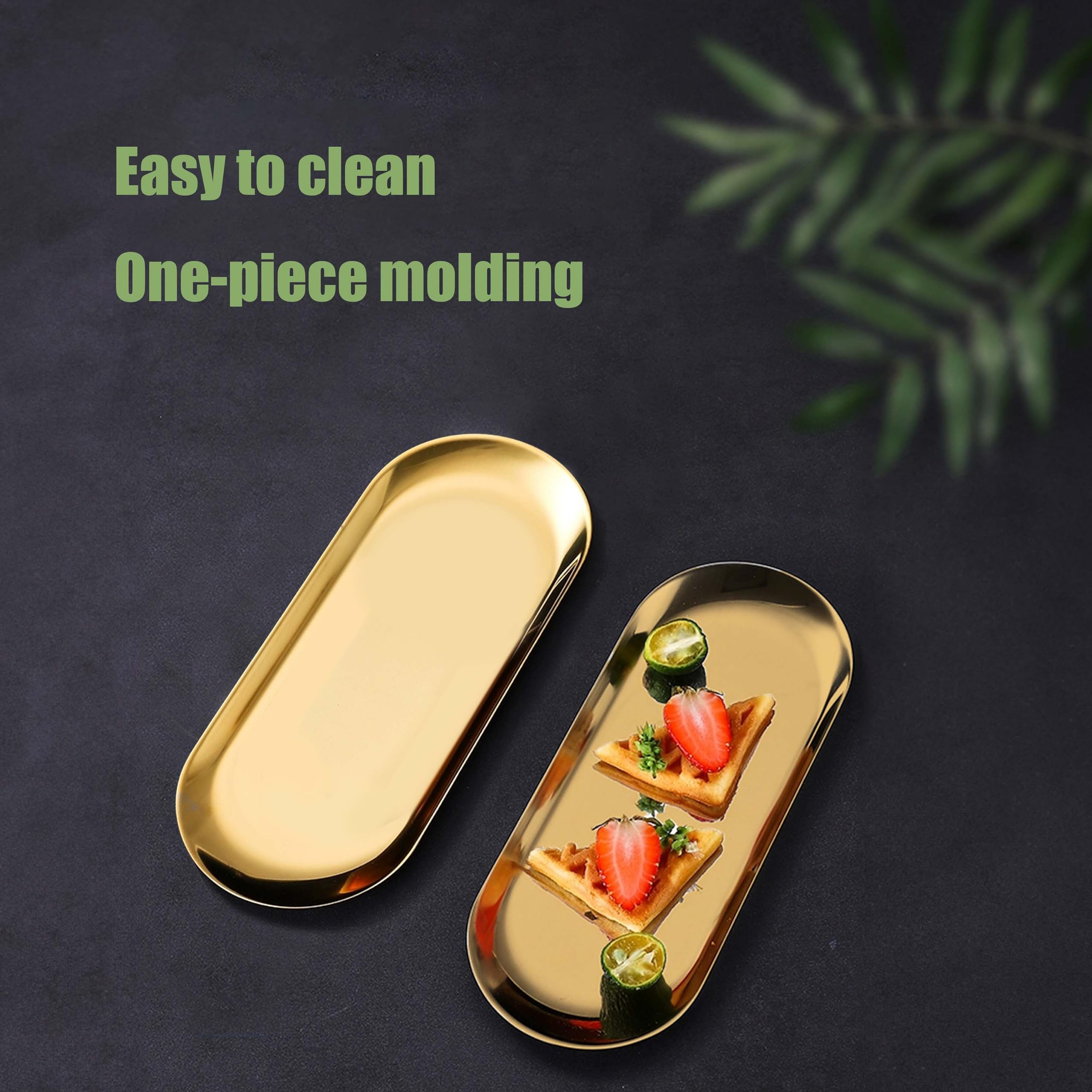 Koxxiamoq Stainless Steel Gold Tray, Decorative Vanity Tray, Metal Oval Towel Tray Storage Tray, Fruit Tea Jewelry Cosmetics Org