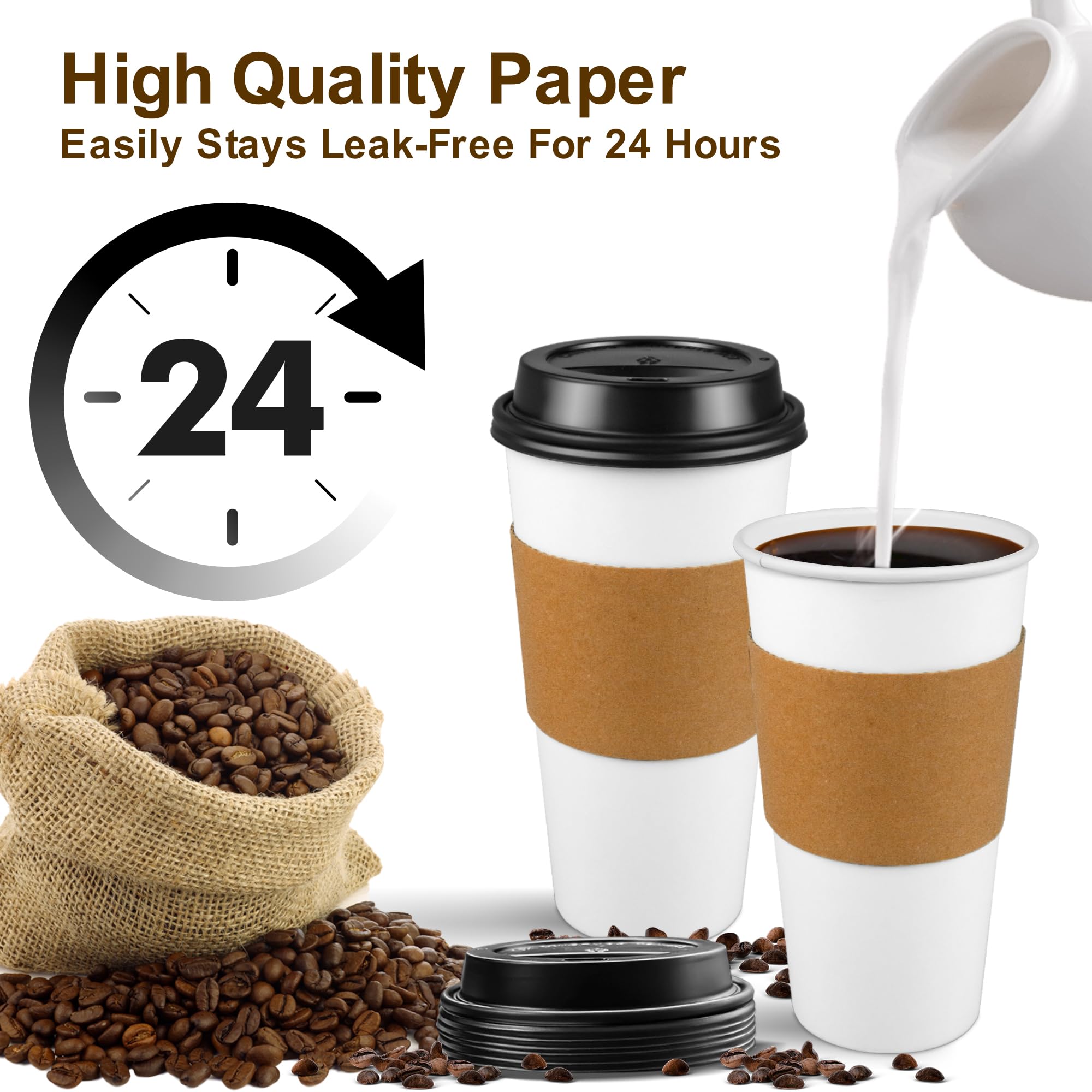 Ginkgo 100 Pack 20 oz Disposable Paper Coffee Cups with Lids and Sleeves  To Go Hot Coffee Cups for Hot Chocolate  Cocoa  Tea and Drinks