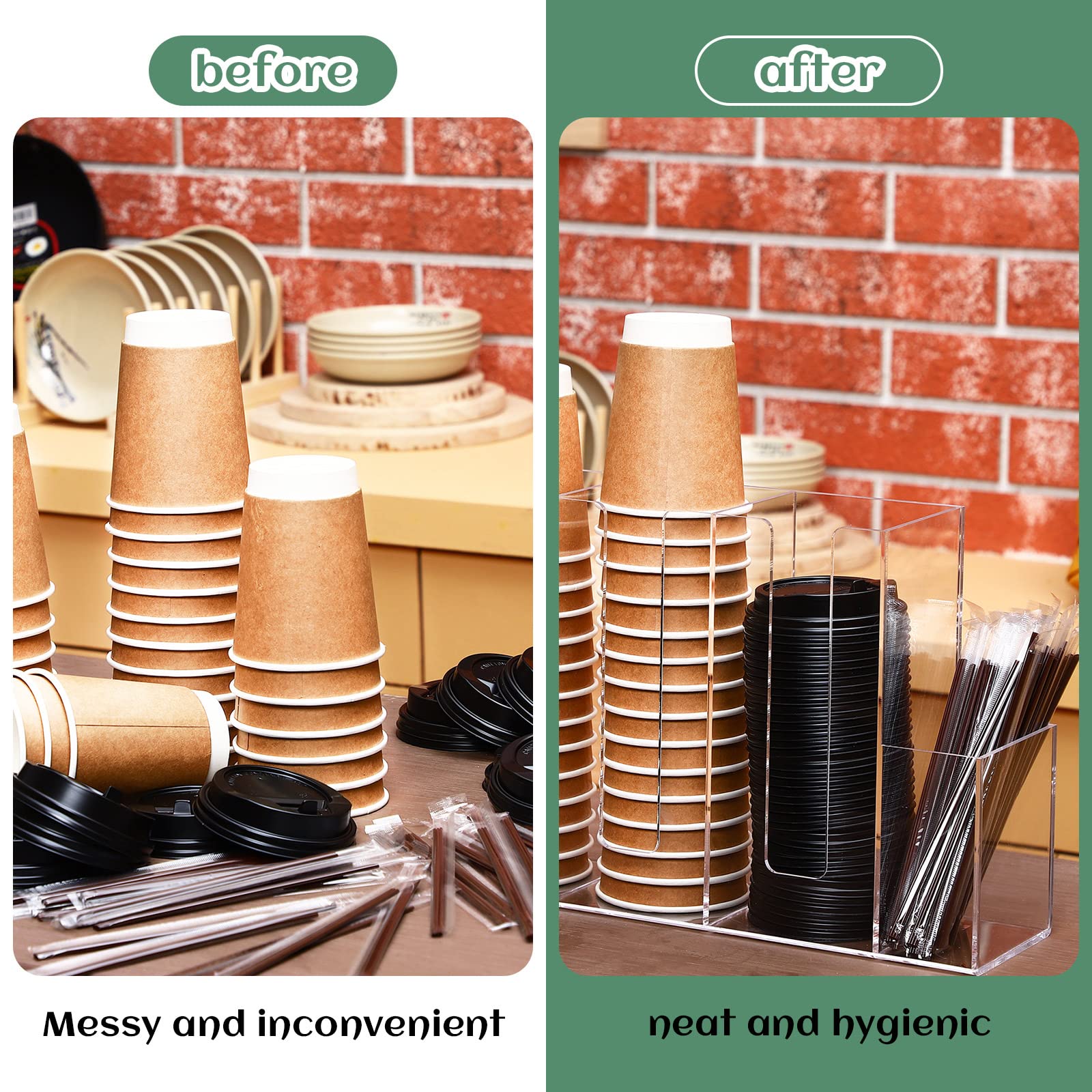 4 Compartments Acrylic Coffee Cup And Lid Storage Organizer Holder Disposable Coffee Cup Dispenser Paper Cup Organizer Plastic C