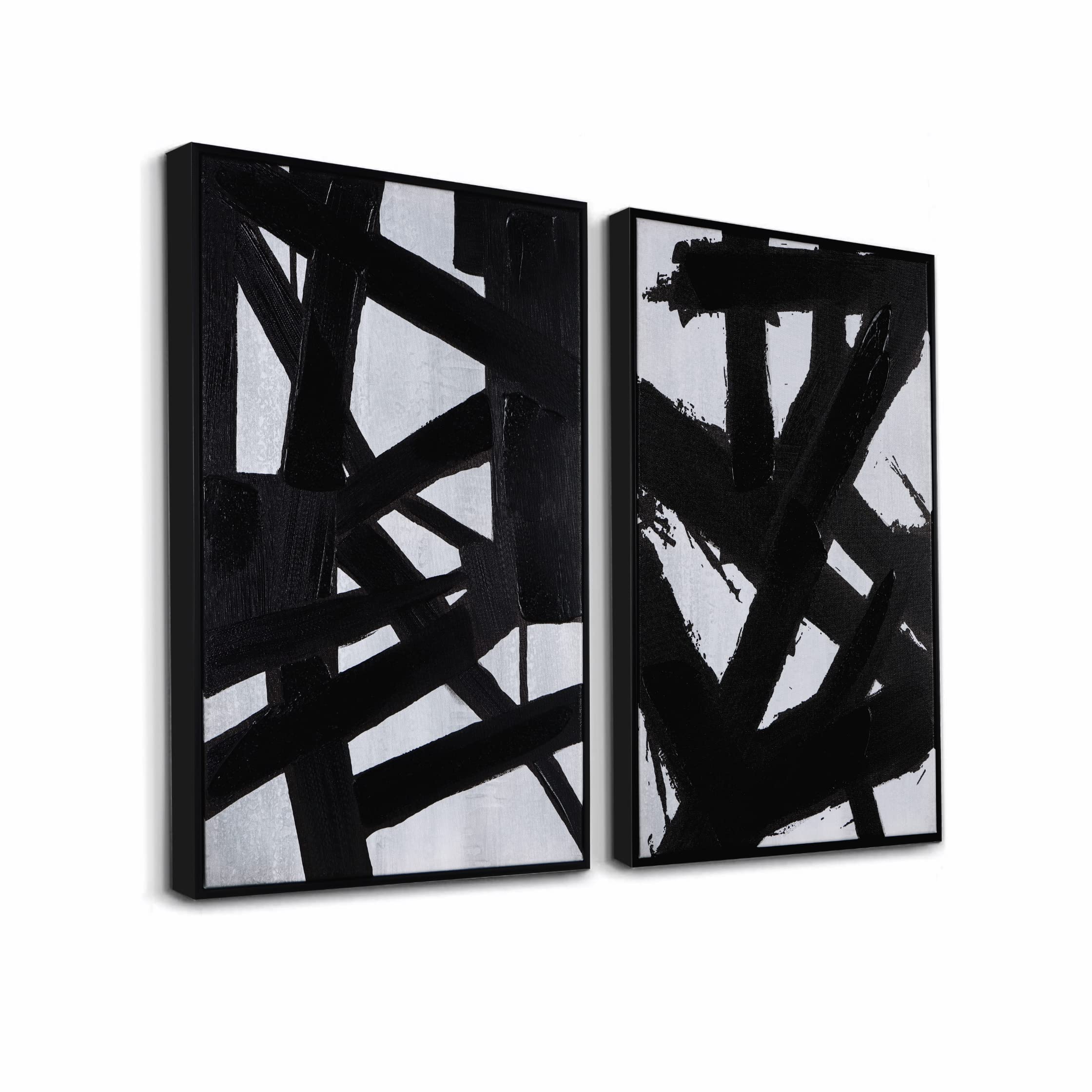 Zessonic Black And White Abstract Wall Art - Black Painting Stroke Graffiti Artwork For Living Room, Bedroom, Office Decor,16''