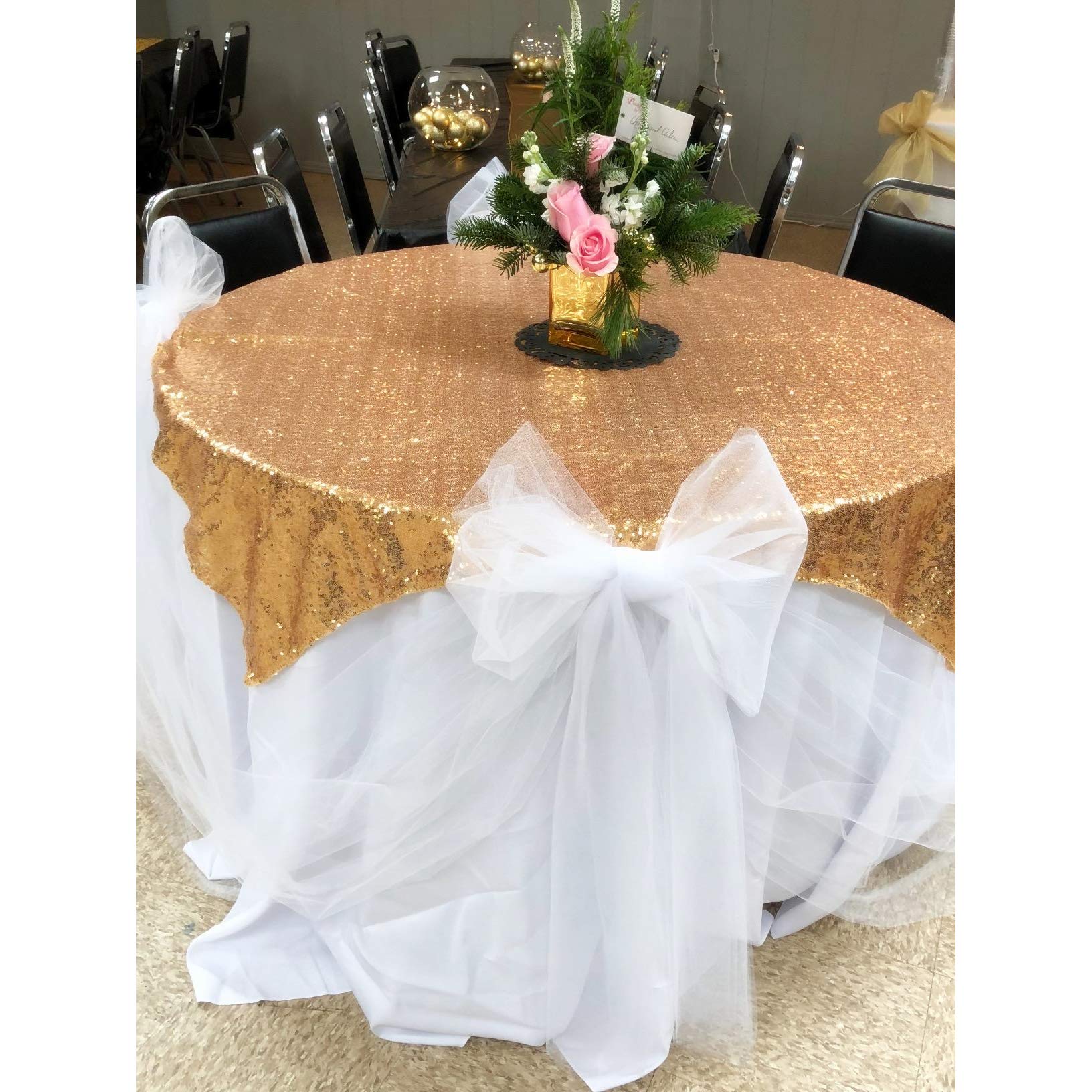 Eternal Beauty Gold Square Sequin Tablecloth Sequin Overlay Tablecloth For Wedding Christmas Party 48''X48''