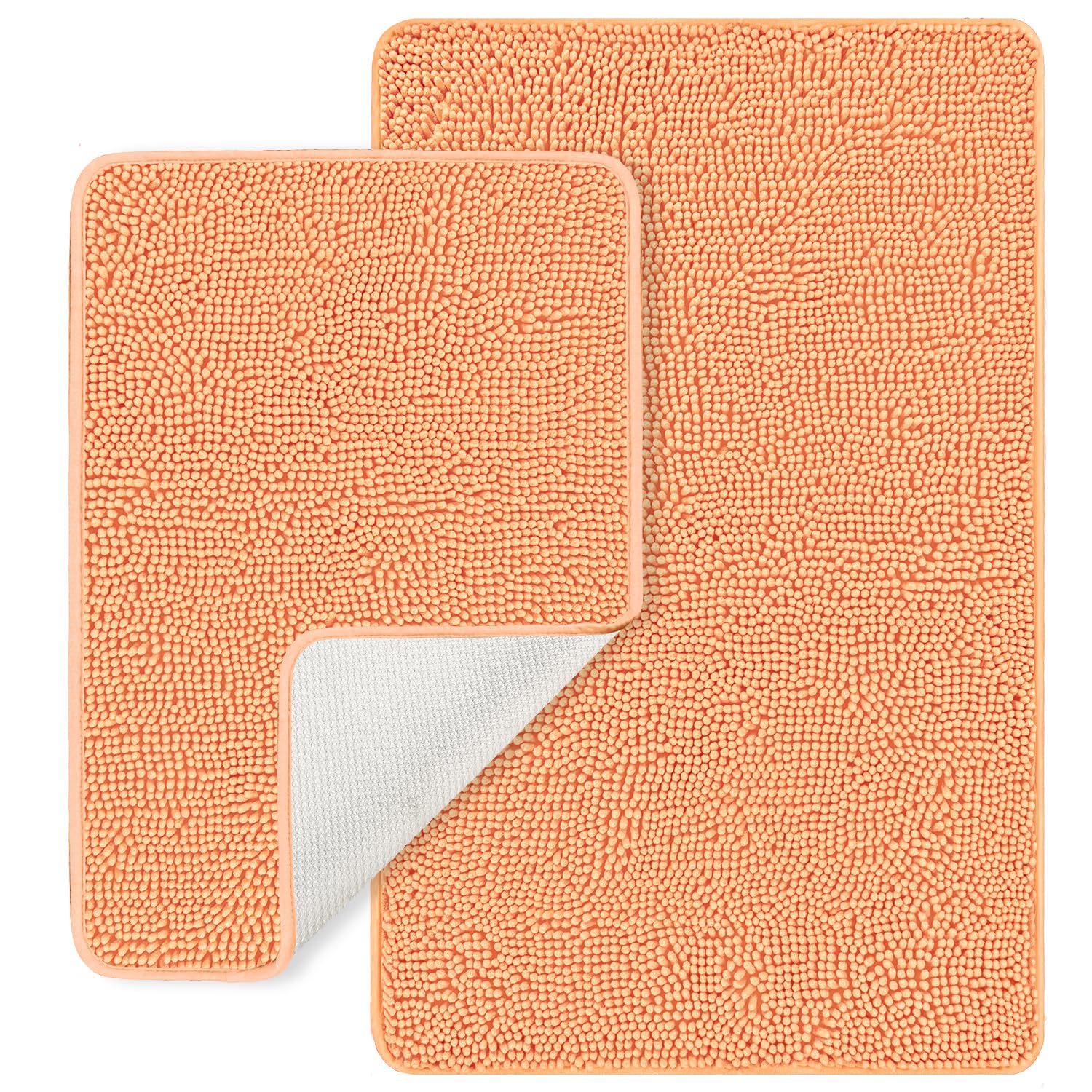 Pureswan Peach Bathroom Rugs Sets 2 Piece - Absorbent And Washable Bath Mat, Non-Slip, Thick Soft Chenille Bath Rugs For Bathroo