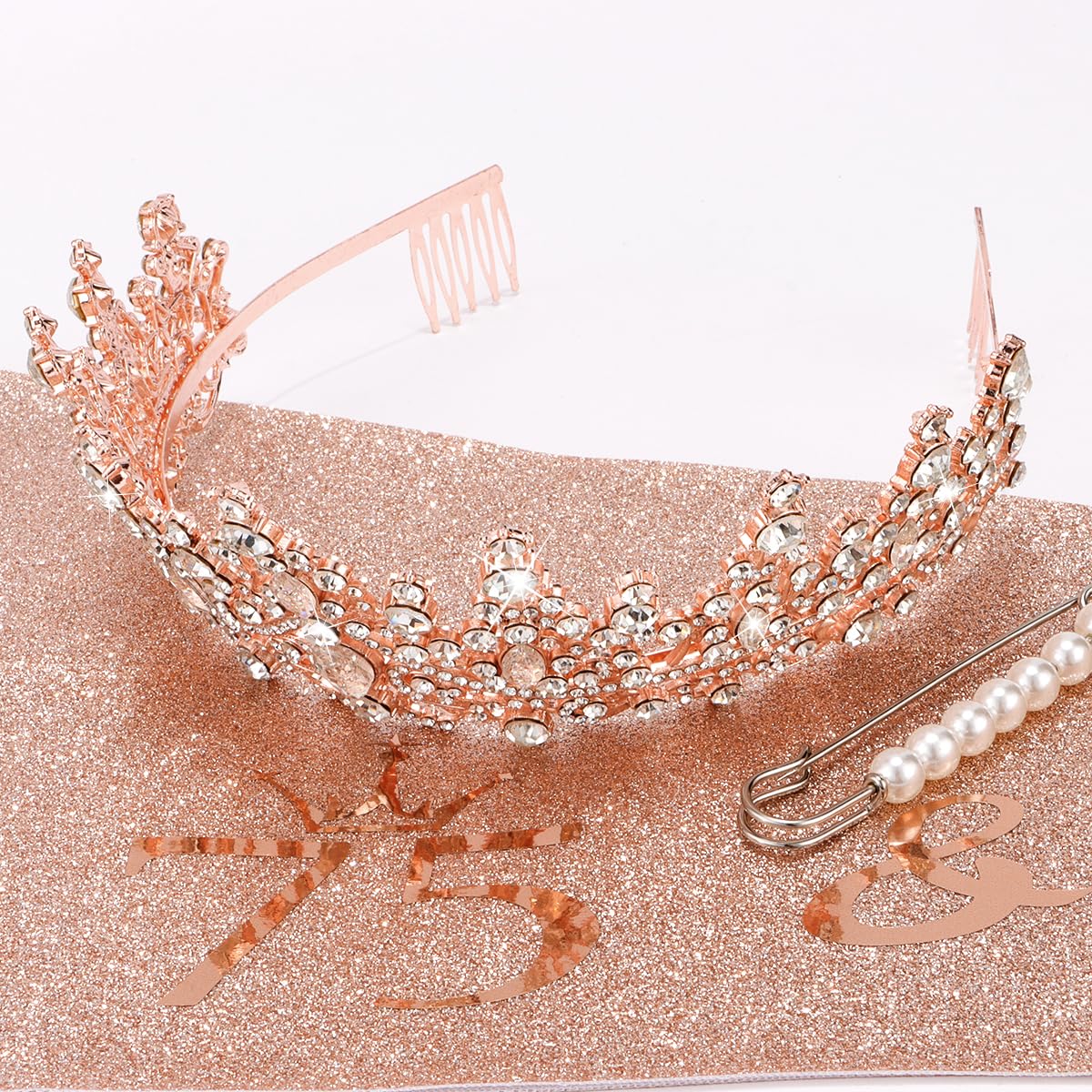 Tobatoba 75Th Birthday Decorations, Rose Gold Birthday Sash And Tiaras For Women, 75Th Birthday Gifts For Women, 75 And Fabulous