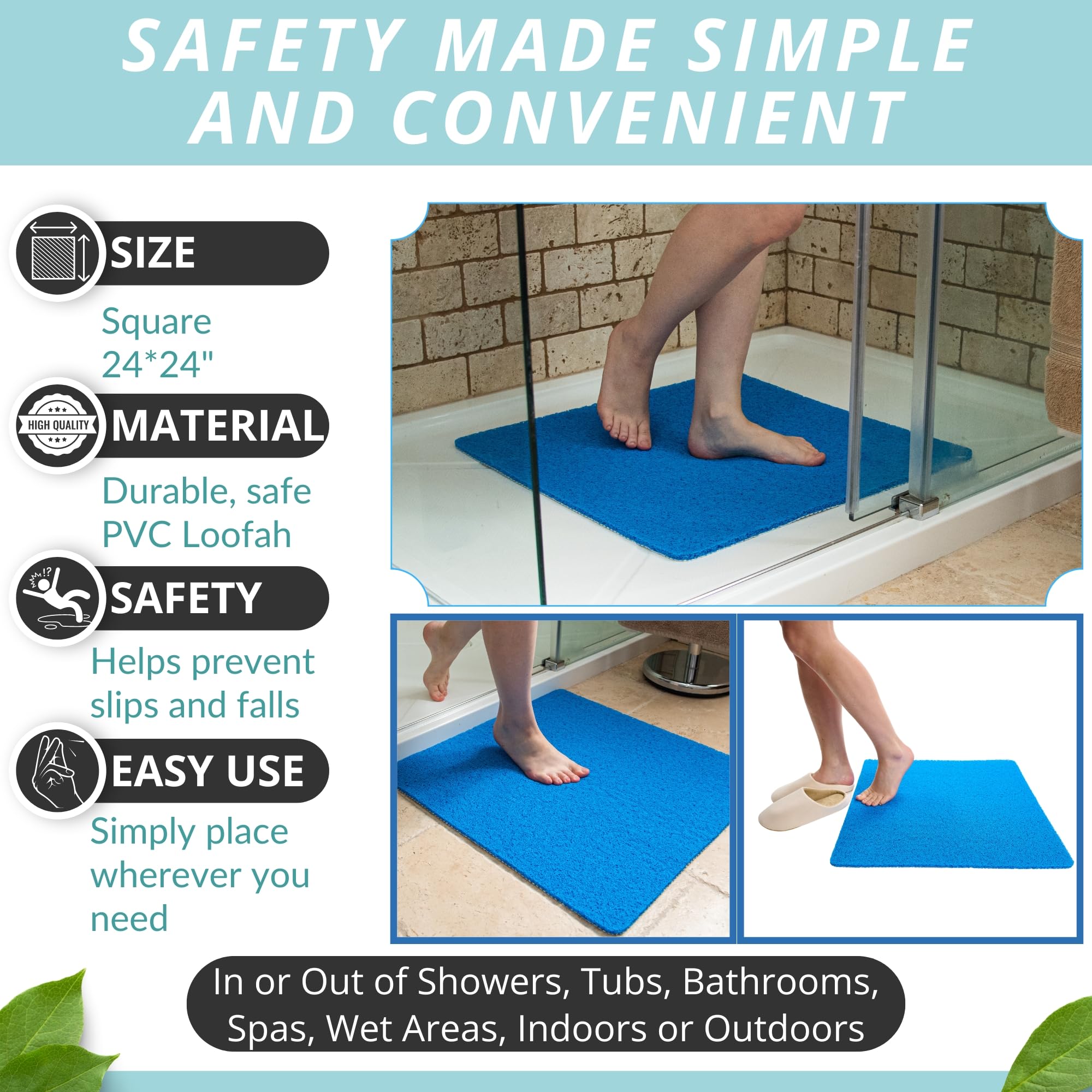 Enkosi Loofah Shower Mats For Showers Anti Slip - Square Shower Mat Non Slip - Bathroom Shower Mat - Non Slip Shower Mats - Non