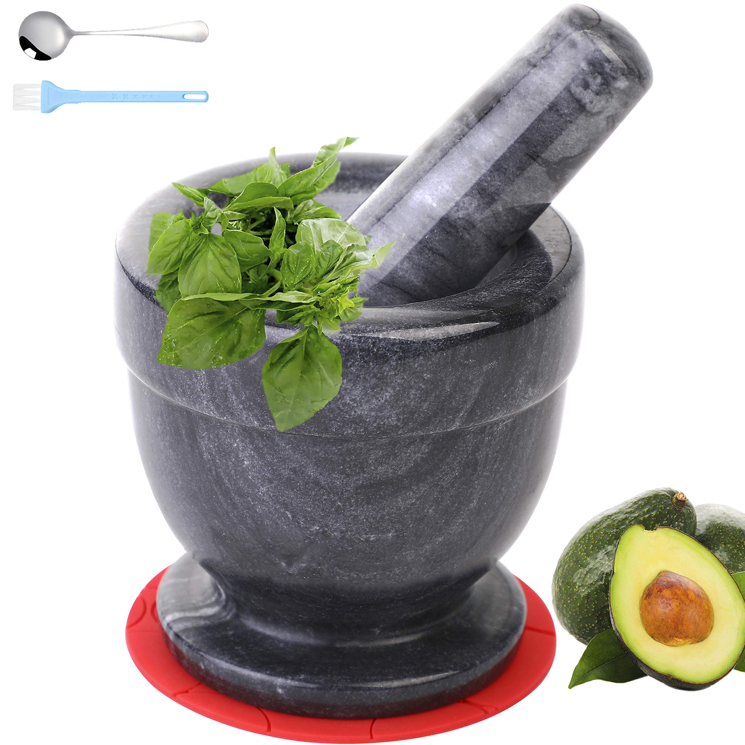 Mortar And Pestle Marble Set For Spices Pestos Seasonings Pastes Guacamole Bowl Herb Grinder Easy To Clean Included:Silicone Mat