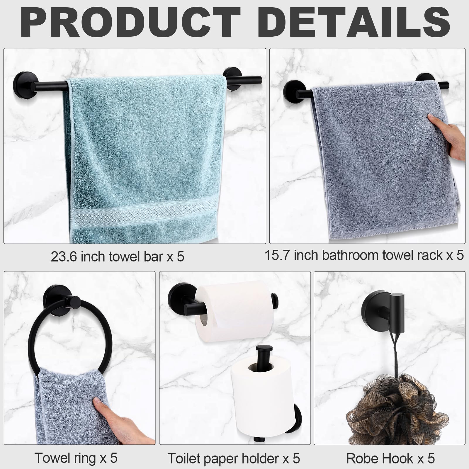 Gisafai 25 Pcs Bathroom Hardware Set, 23.6 Inch Brushed Towel Bar Ring Toilet Paper Holder Robe Towel Hook, Sus304 Stainless Ste