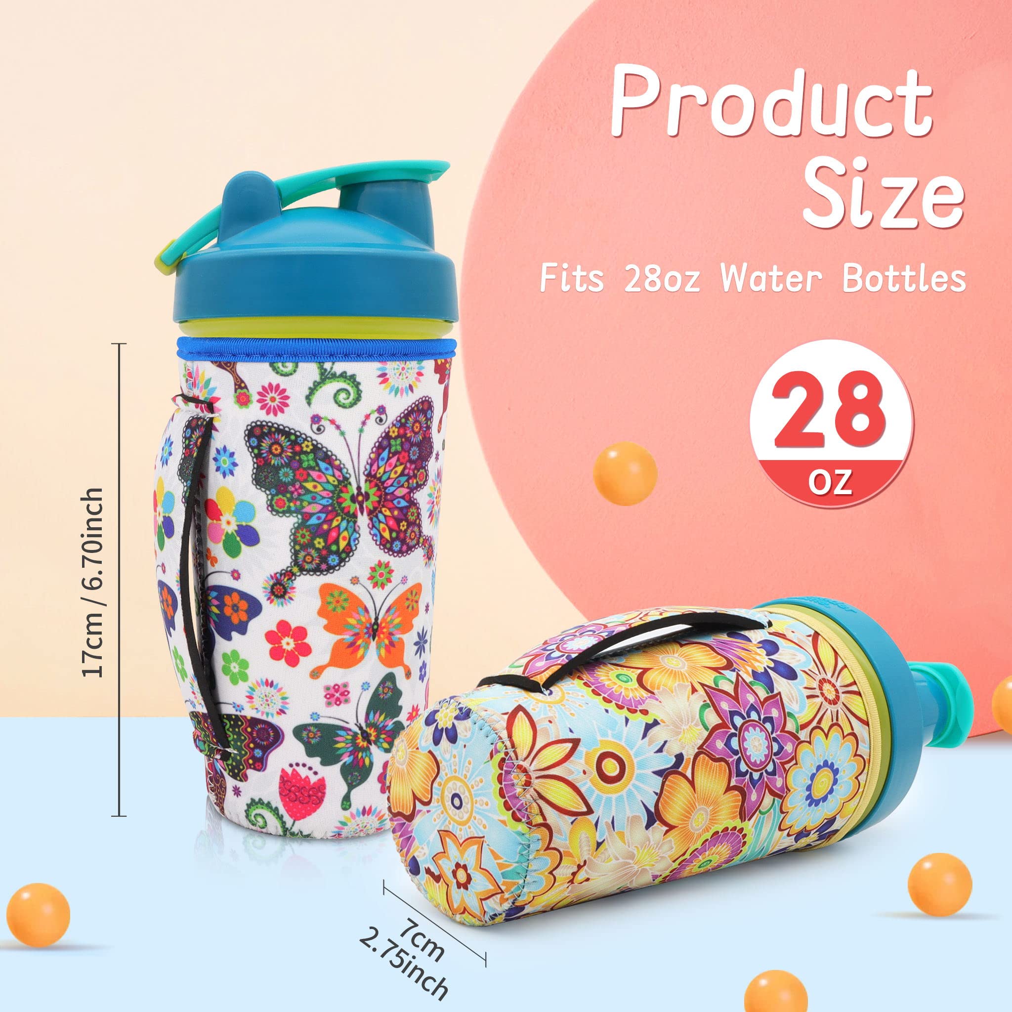 2Pack Reusable Neoprene Insulator Water Bottle Holder Sleeves With Handle Compatible With 28 Oz Blender Bottle, Yeti Rambler 20