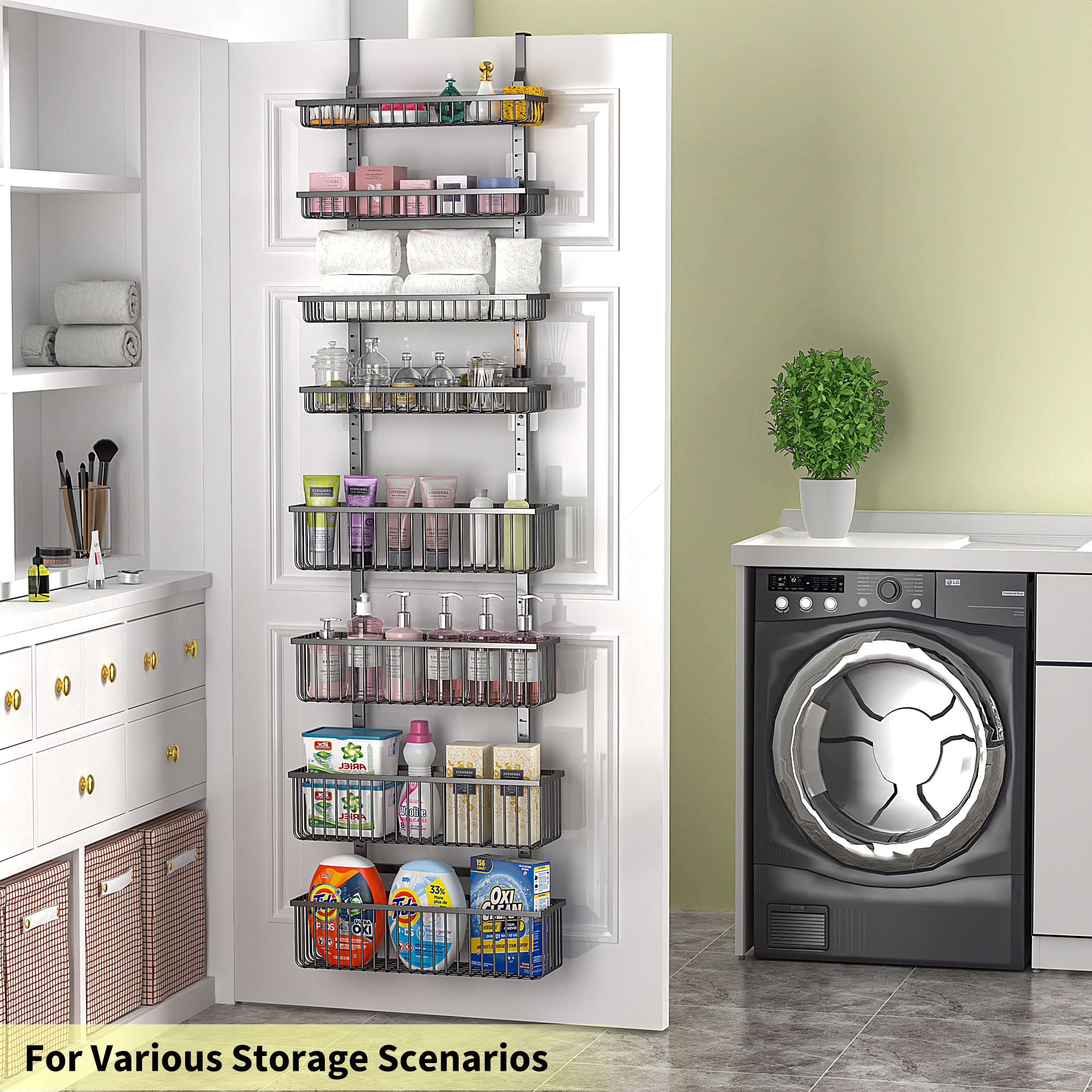 Moforoco Over The Door Pantry Organizer, Pantry Door Organizer Shelves, Kitchen Organizers and Storage, Hanging Basket Wall Spic