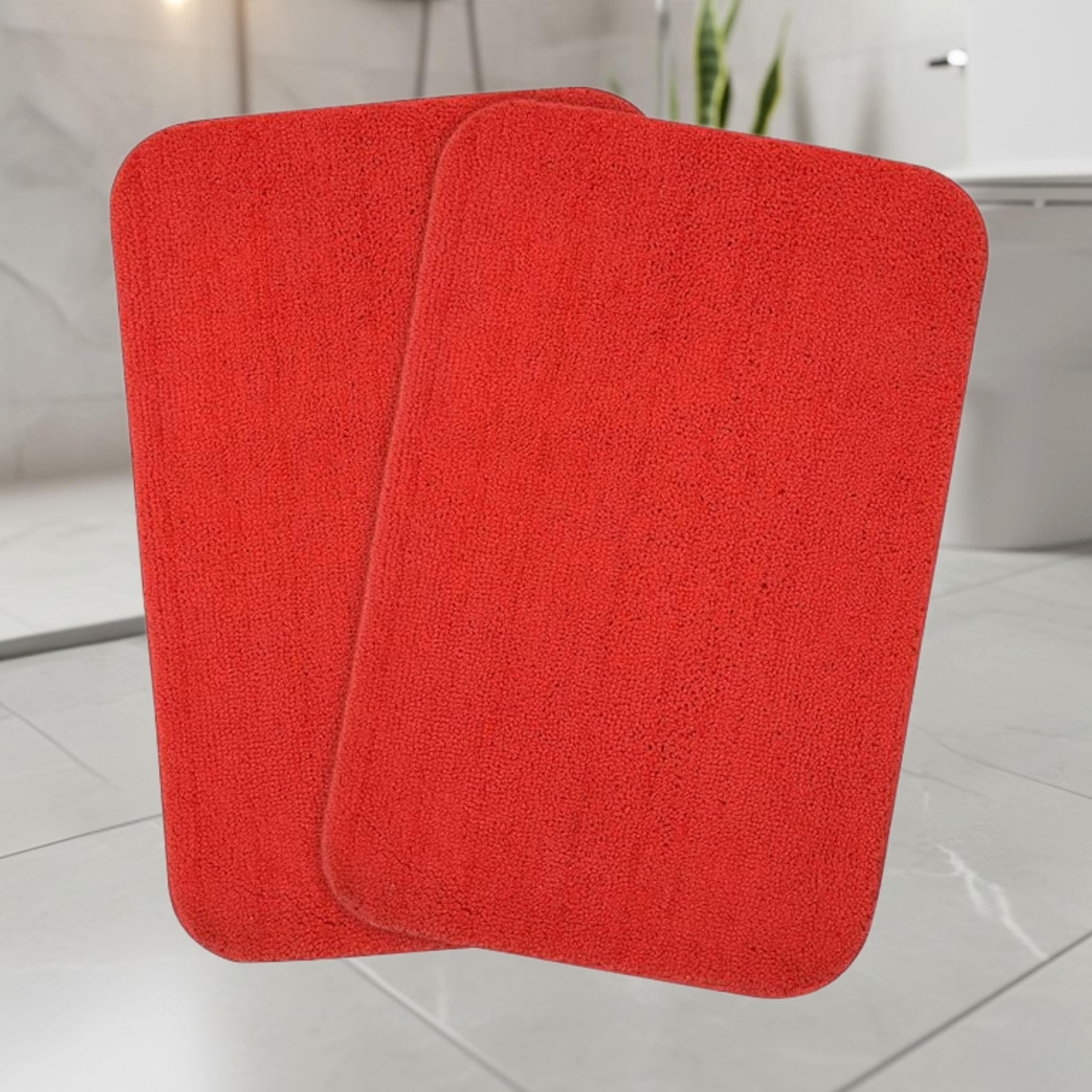 Saral Home Microfiber Anti-Skid Bath Mat Pack Of 2 (Red, 35X50 Cm)