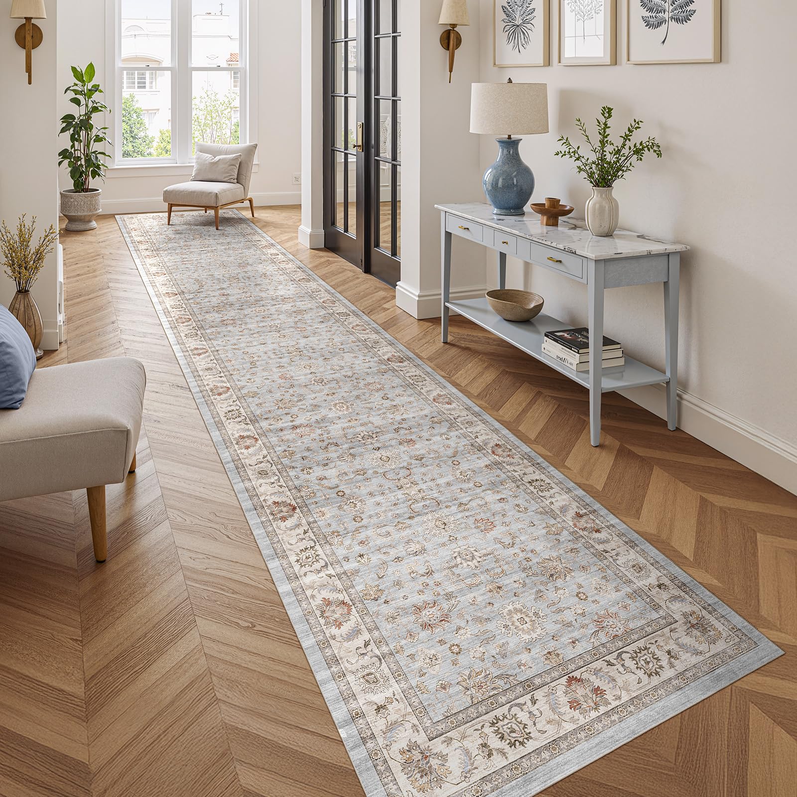 WITSHOCK 3x14 Runner Rugs for Hallway : Machine Washable Non Slip Vintage Carpet - Low Pile Lightweight Print Rug for Kitchen La