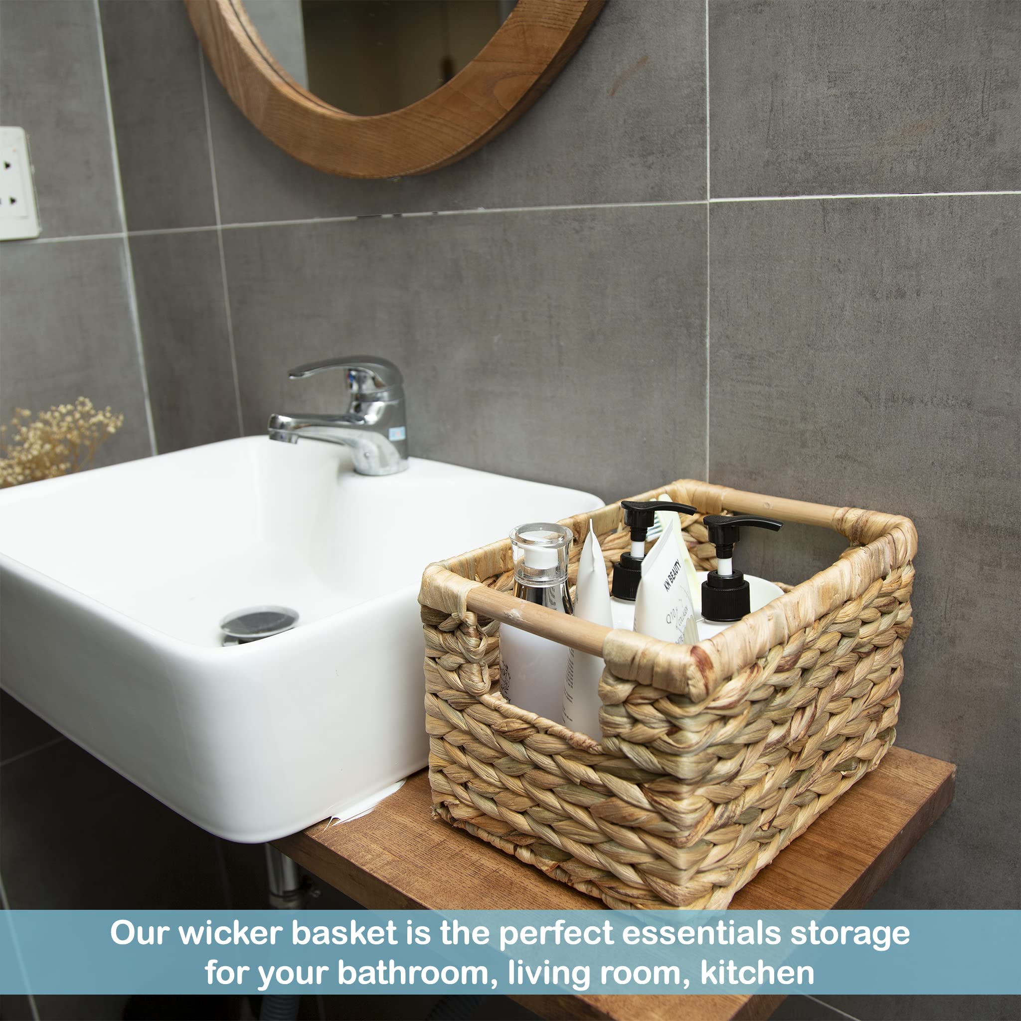 Small Wicker Baskets For Organizing Bathroom, Hyacinth Baskets For Storage, Wicker Storage Basket With Wooden Handle, Decorative