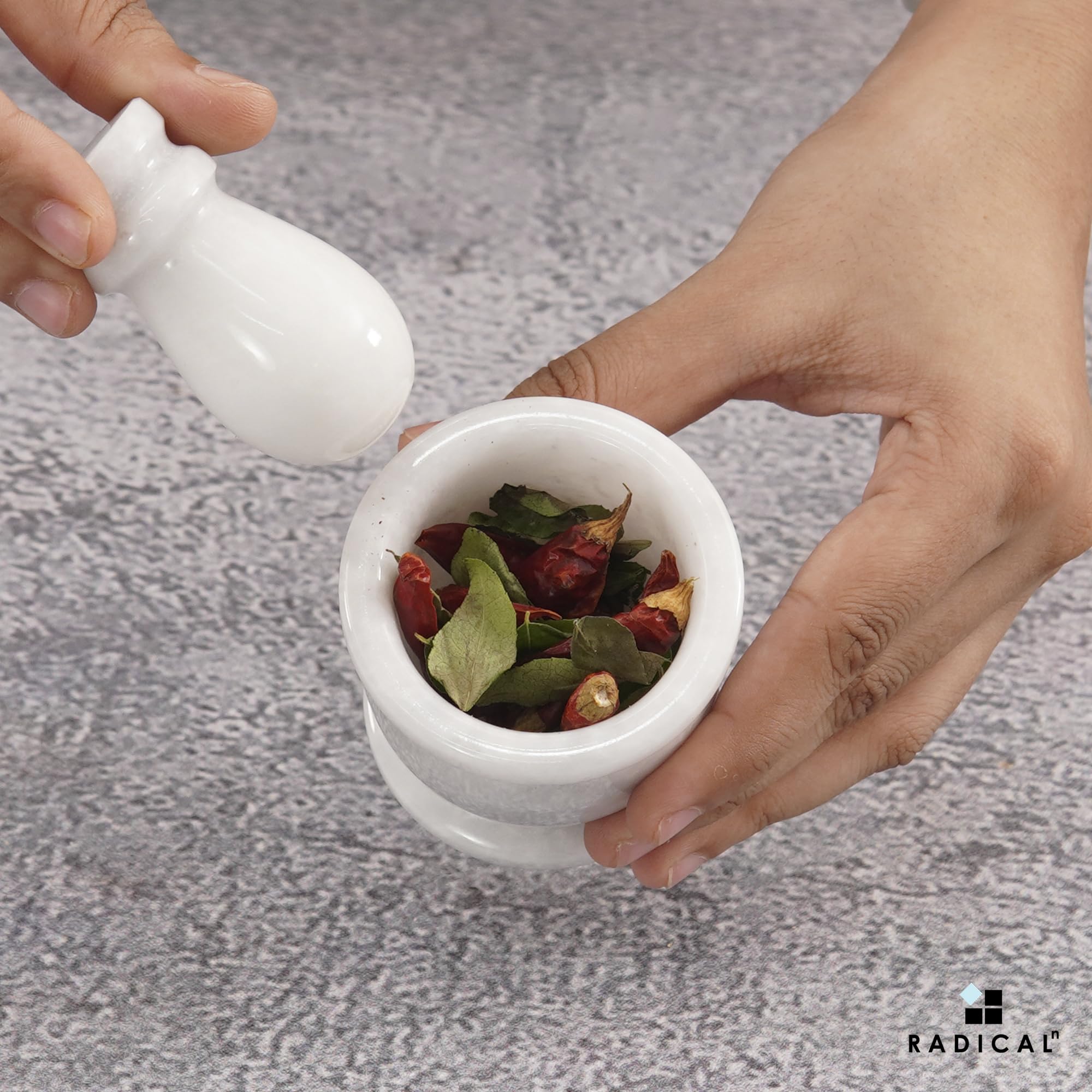 Radicaln Mortar And Pestle Set - White Palm Size 2.5'' Portable Handmade Marble Mortar And Pestle | Grinder For Spices And Seeds