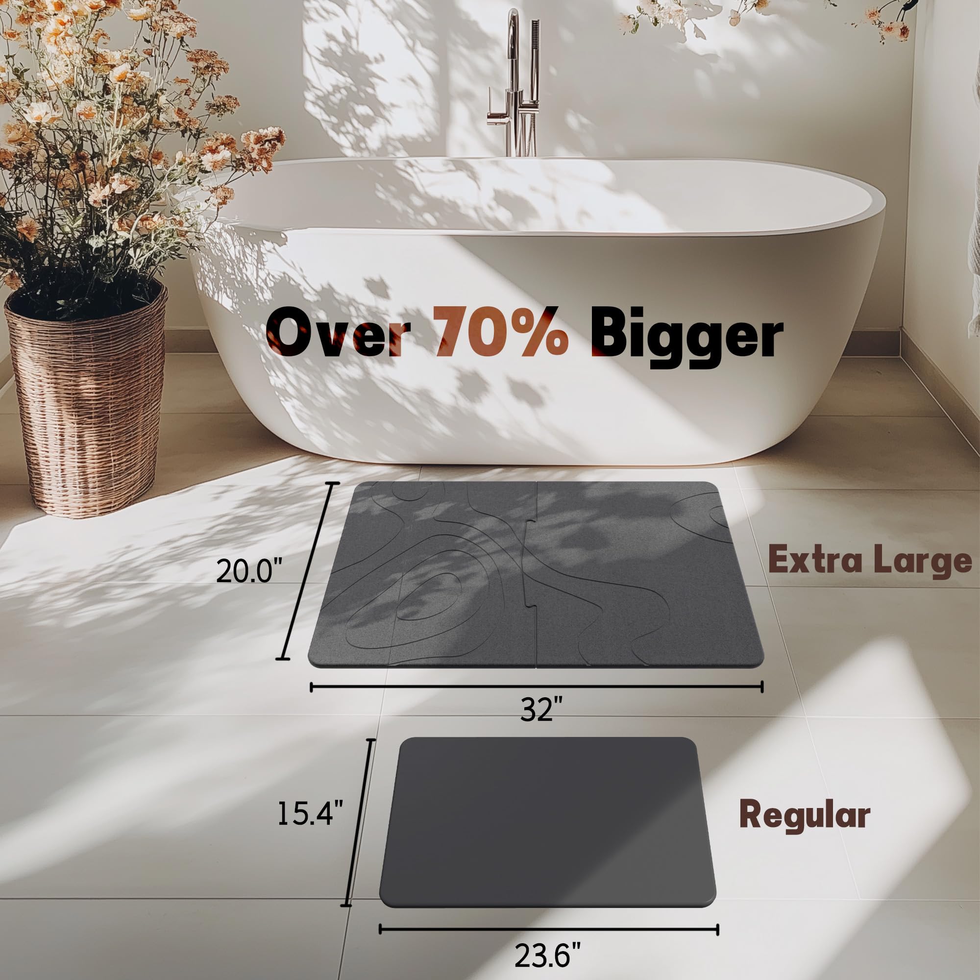 Farest 32 * 20 Stone Bath Mat Extra Large Diatomaceous Earth Non-Slip Shower Mat Quick Drying Diatomite Bath Stone Mats For Bath