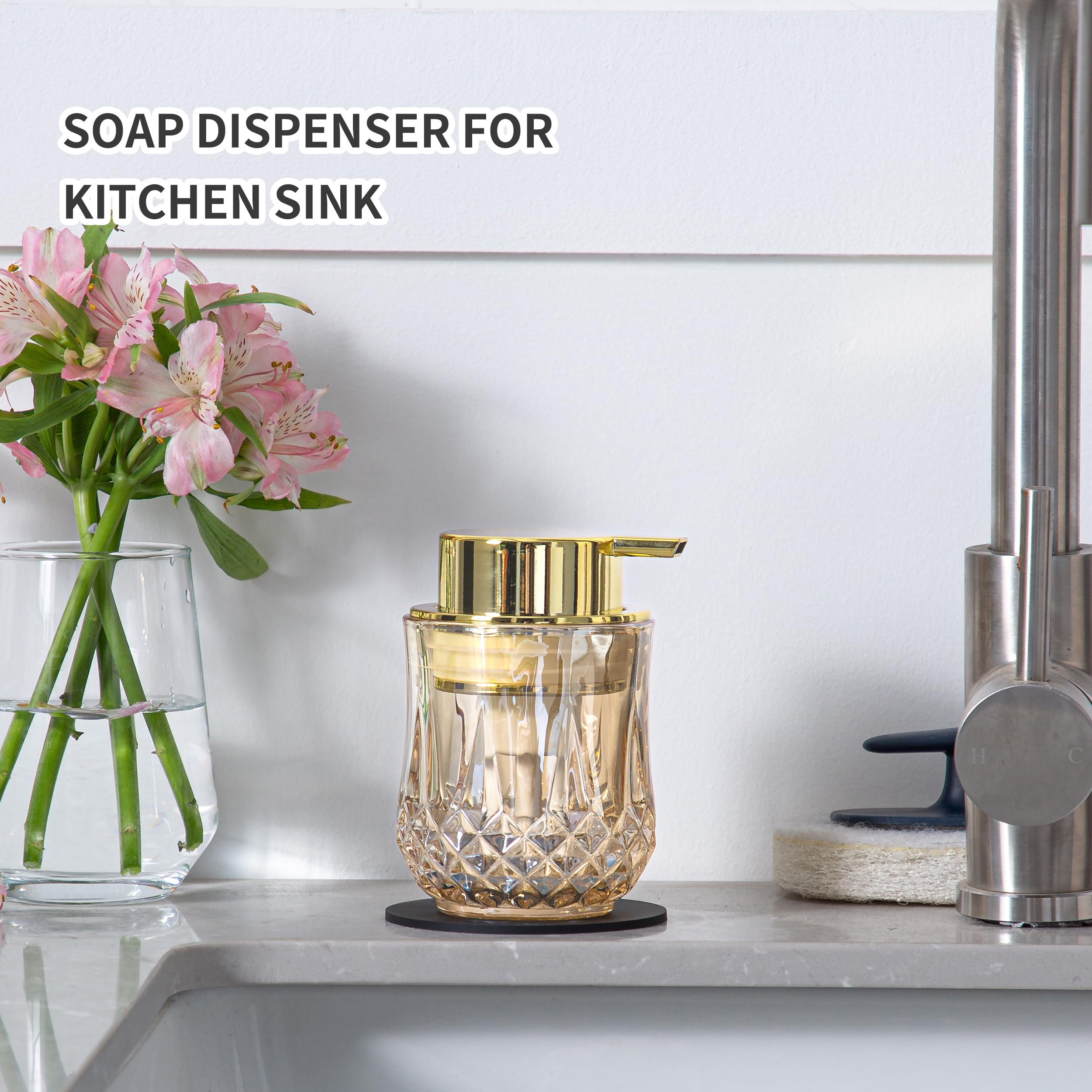 Glass Soap Dispenser,Glod Bathroom Hand Liquid Soap Dispensers,Refillable Dish Soap Dispenser,Modern Home Soap Dispenser For Bat
