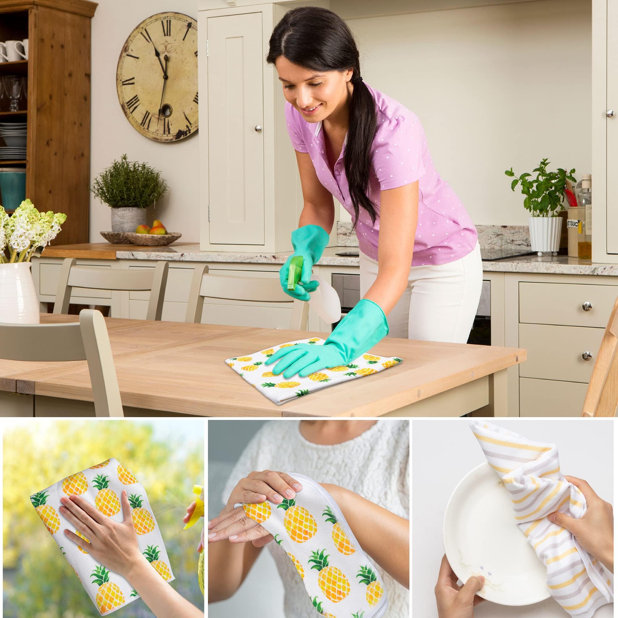 R Horse 5Pcs Pineapple Kitchen Dish Towel Set Fruit Theme Absorbent Drying Cloth Dish Tea Towels Fingertip Bar Hand Dishcloths H