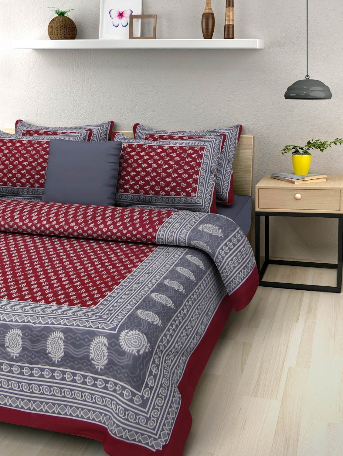 BedZone 100% Cotton Rajasthani Jaipuri Traditional King Size Double Bed Bedsheet with 2 Pillow Covers  Multi