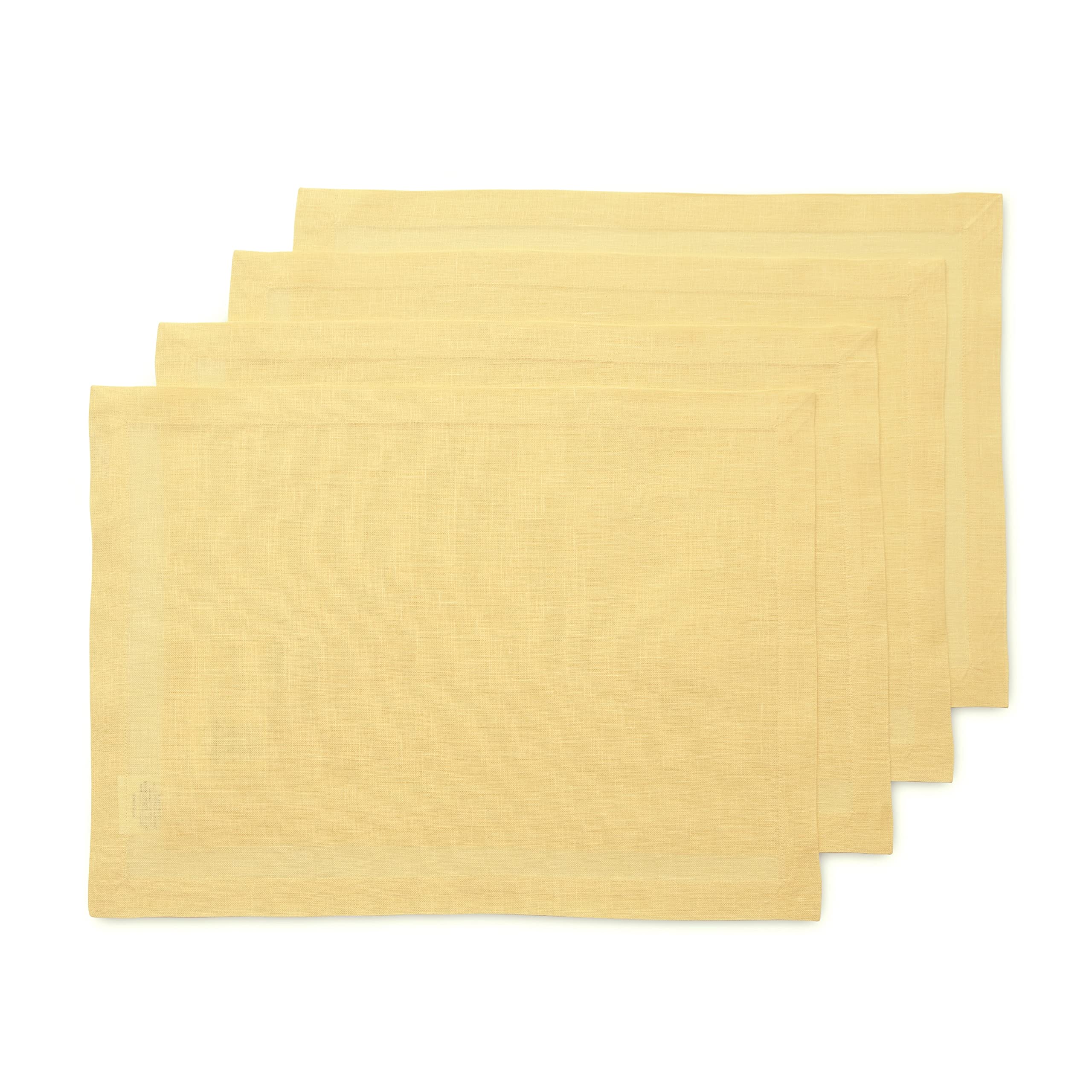 Solino Home Linen Placemats 19'' L X 14'' W Inch - 100% Pure Linen Yellow Cloth Placemats Set Of 4 - Fete, Washable Fabric Place