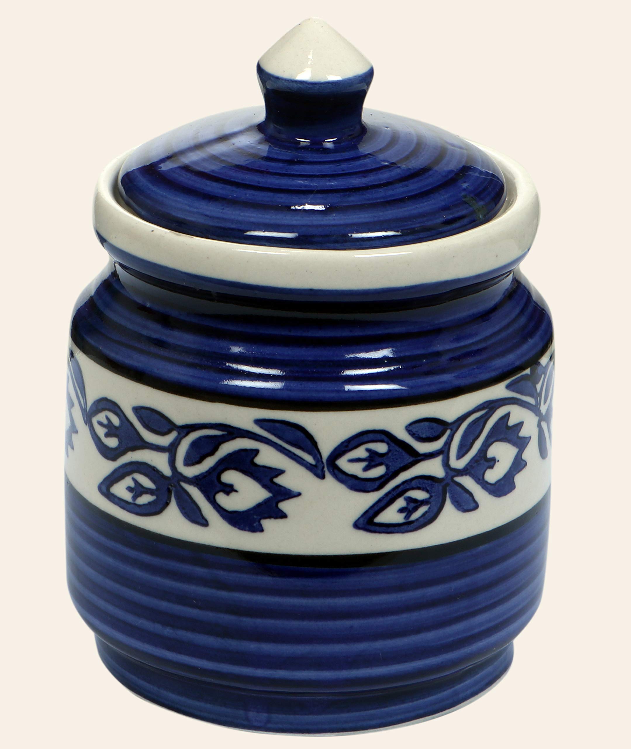 Raj Royal Hand Painted Ceramic Cornichon Storage Jar, Dry Items White Pottery Dry Food Storage Container Donga With Lid For Kitc