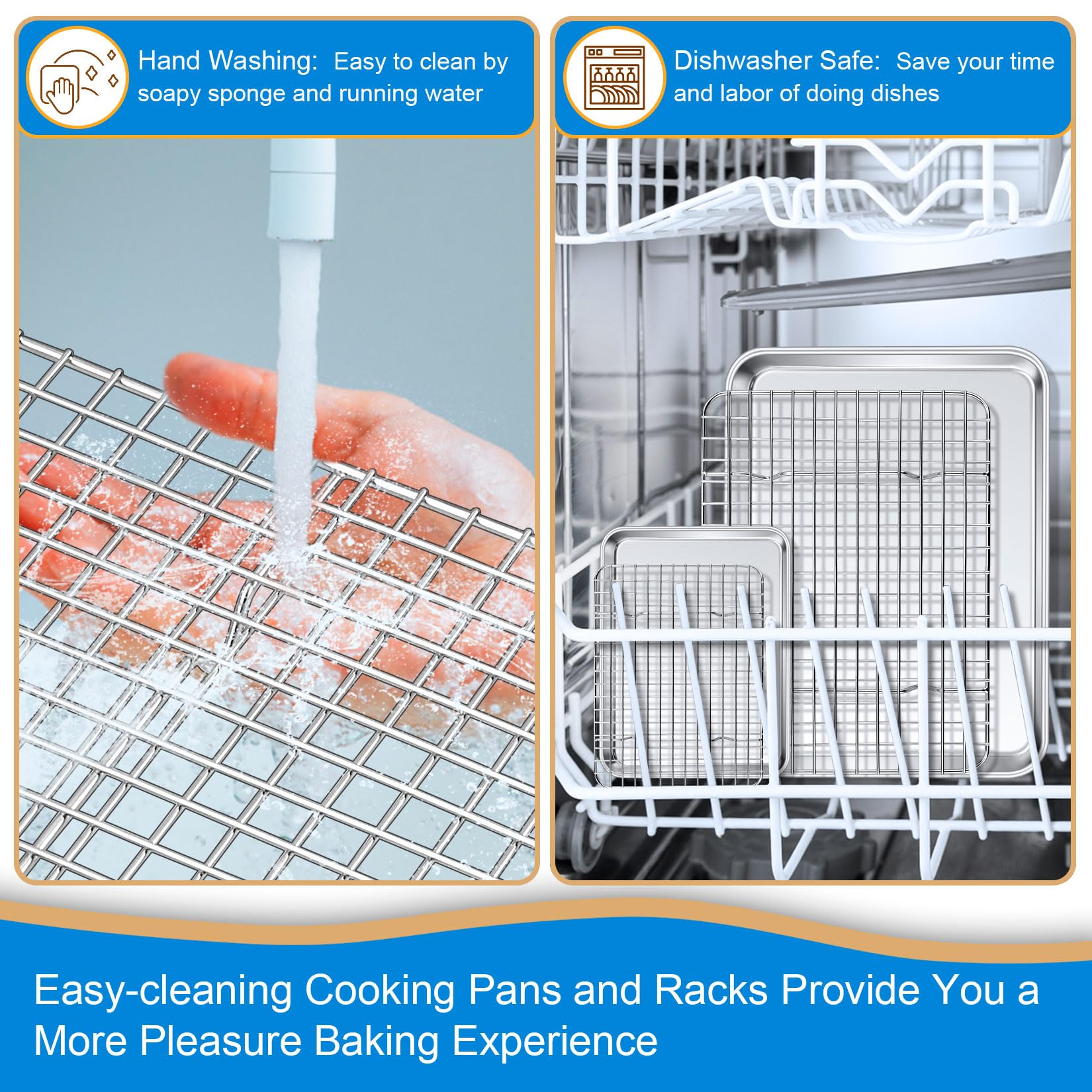 P&P Chef Toaster Oven Pans Trays With Racks Set, 4 Pcs (2 Pans + 2 Racks), Stainless Steel Small Baking Pan And Cooling Rack For