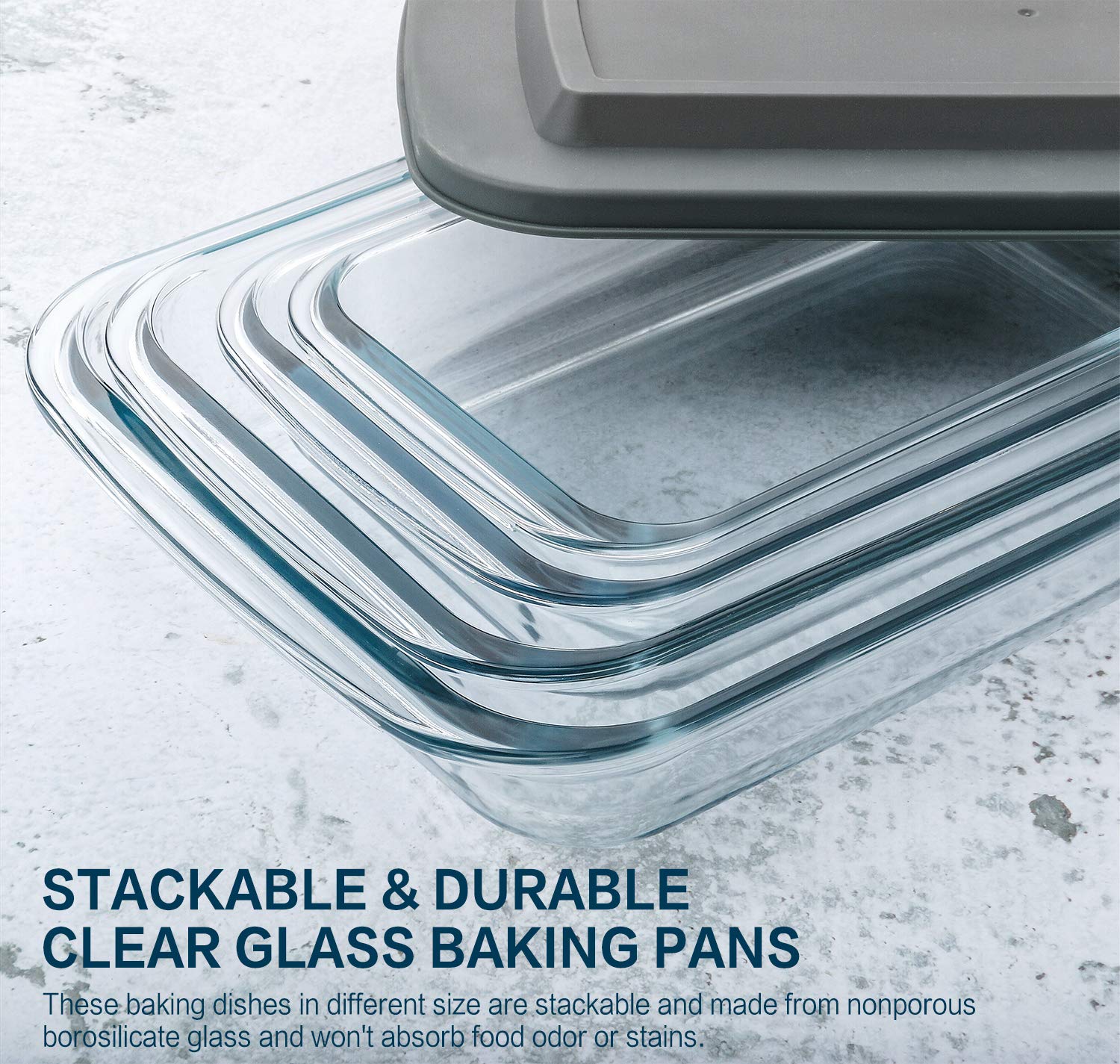 8-Piece Deep Glass Baking Dish Set with Plastic lids Rectangular Glass Bakeware Set with Lids  Baking Pans for Lasagna  Leftovers  Cooking  Kitchen  Freezer-to-Oven and Dishwasher  Gray
