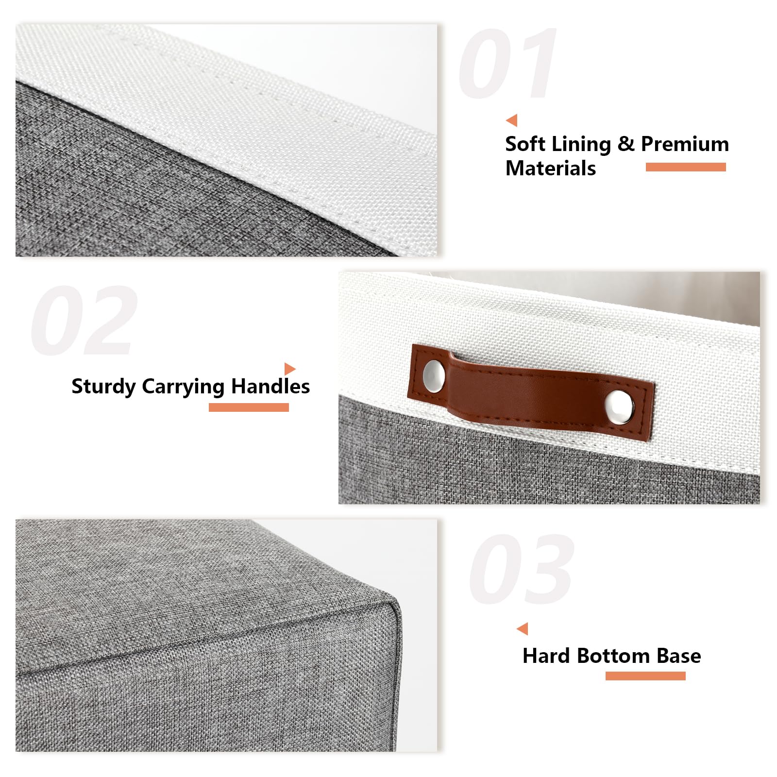 Dullemelo Large Storage Baskets, Fabric Storage Basket With Leather Handles For Shelves Closet Nursery Toy Storage, Collapsible