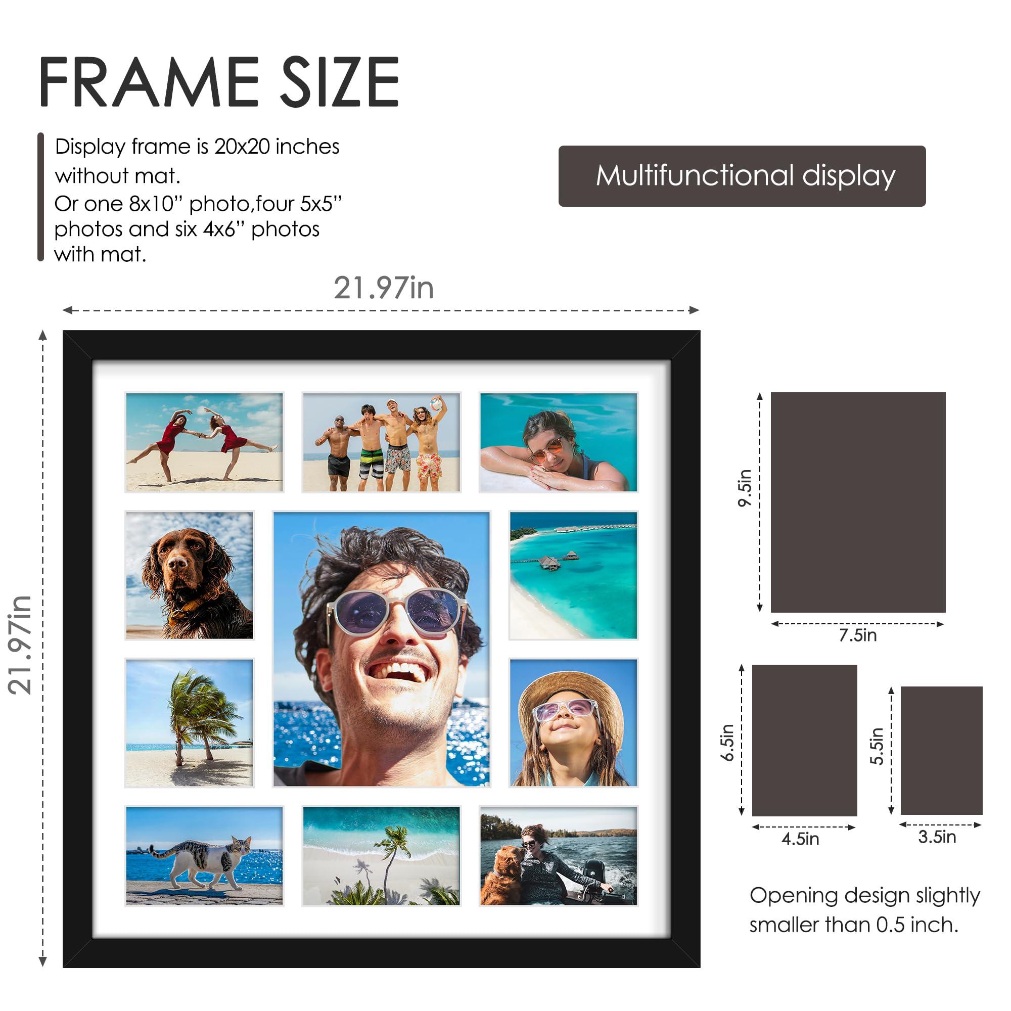 DUENPY 20x20 Collage Picture Frames Display One 8x10 Inch and Six 4x6 and Four 5x5 Photos Collage Wall Decor Wall Hanging or Tab