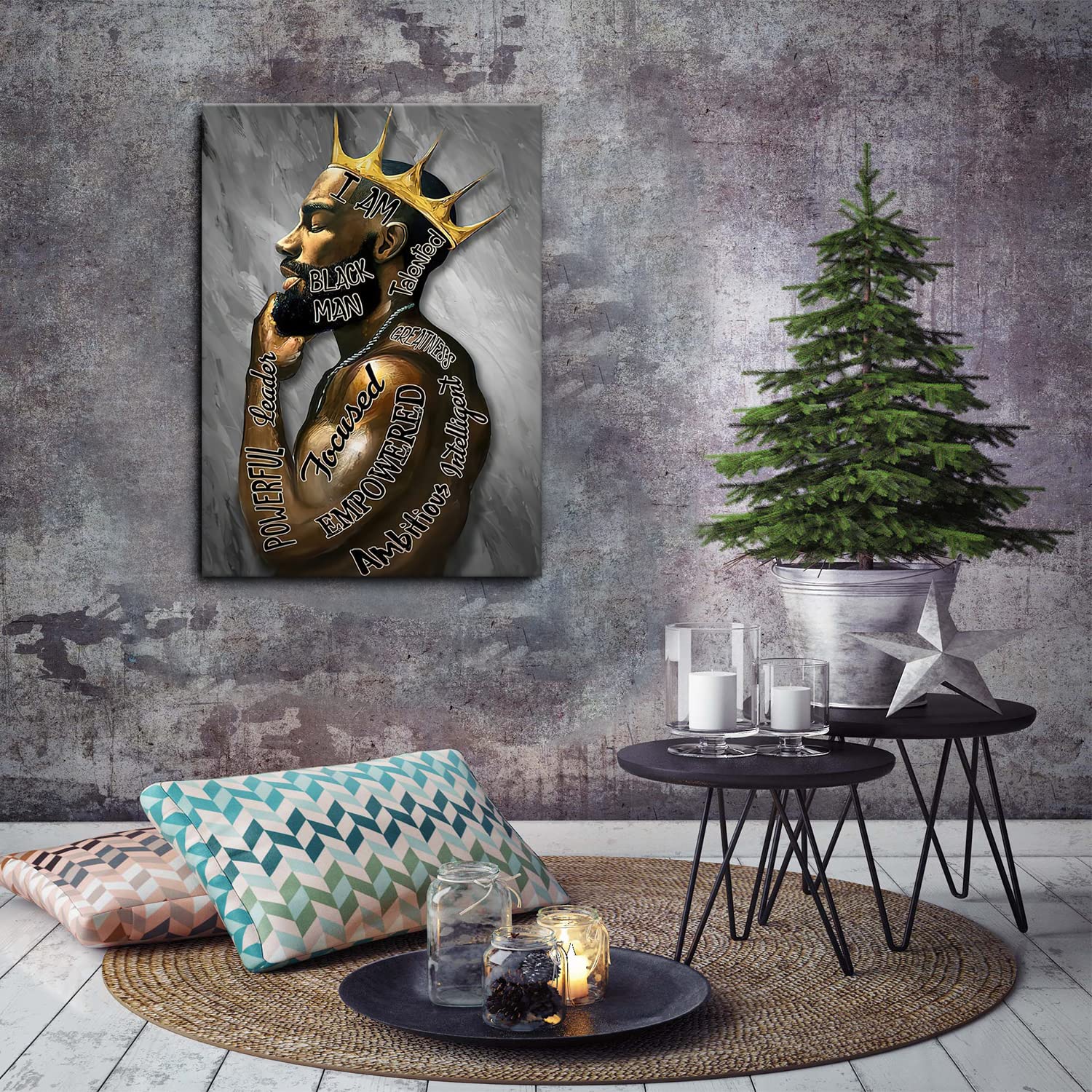 Framed Inspirational Black Man Wall Art African American Men Portrait Wall Art Motivational Quotes Afro King Poster Abstract Can