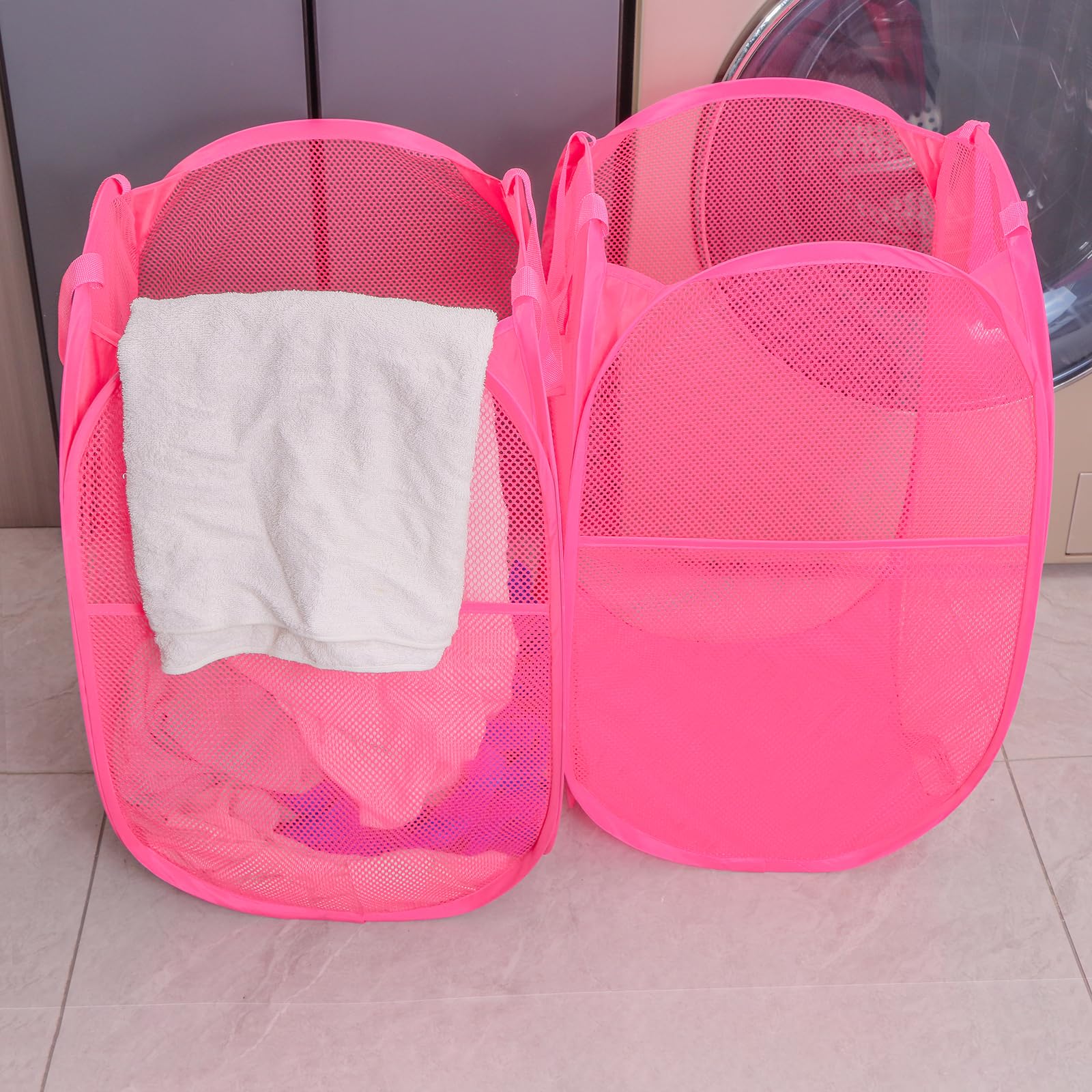 Collapsible Mesh Laundry Basket,Pop Up Laundry Hamper-Easy Storage, Ideal For Home And Travel Use (2 Rose)