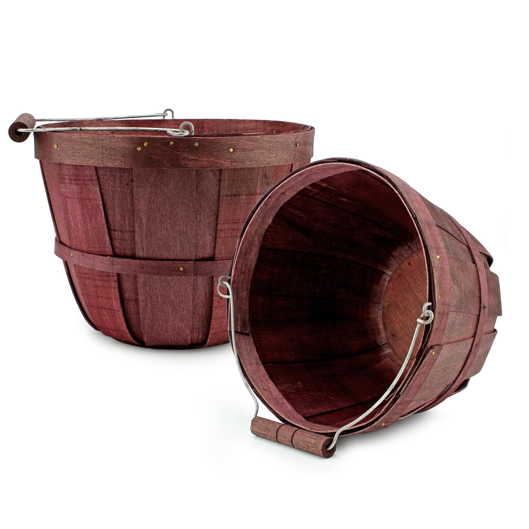Cornucopia Round Wooden Baskets (2-Pack, Dark Brown); Wood Fruit Buckets with Handle, Gallon Capacity