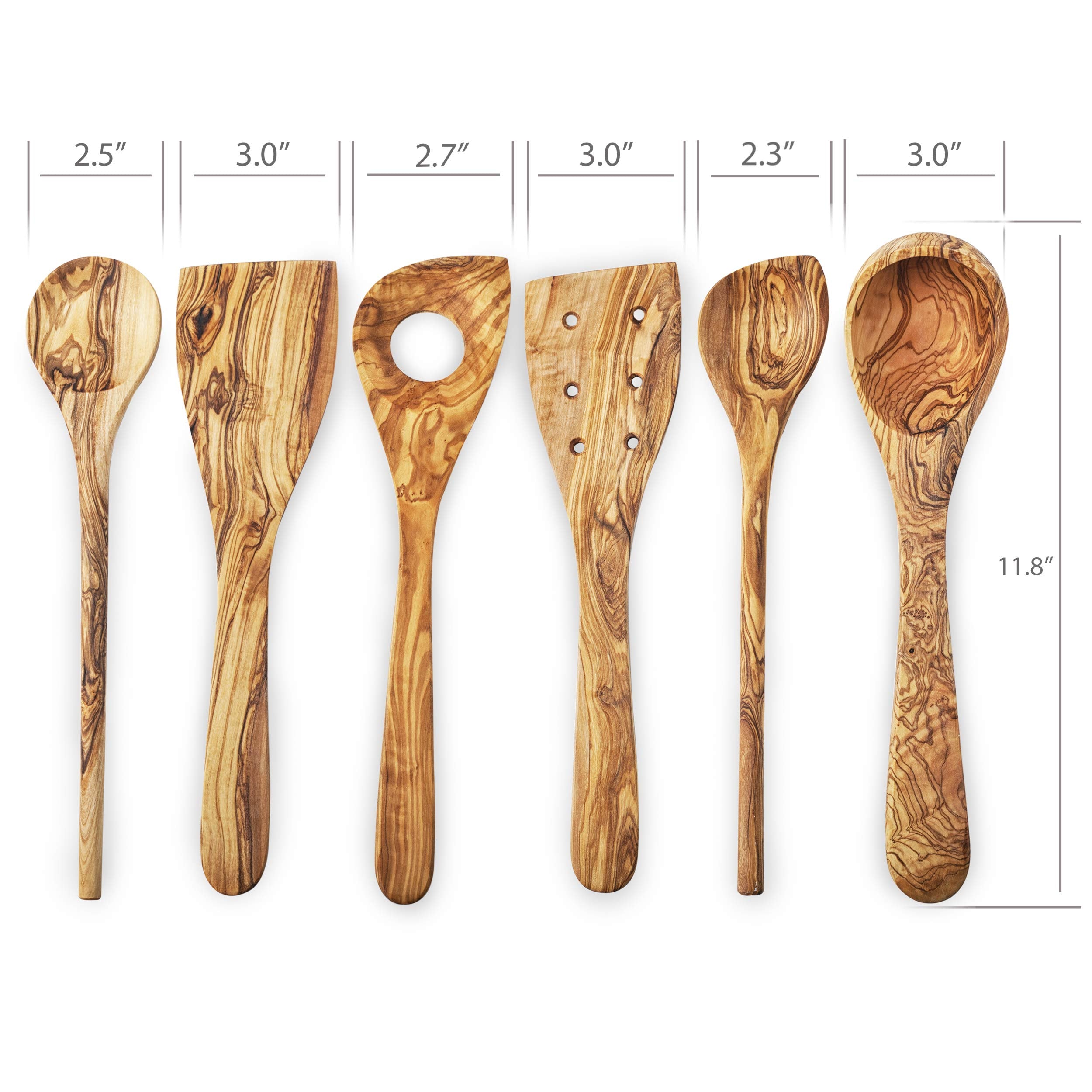 Forest Decor Olive Wood Utensils Set For Cooking - 6Pcs Non-Stick Handmade Wooden Spatulas For Cookware - Non Scratch Natural Wo