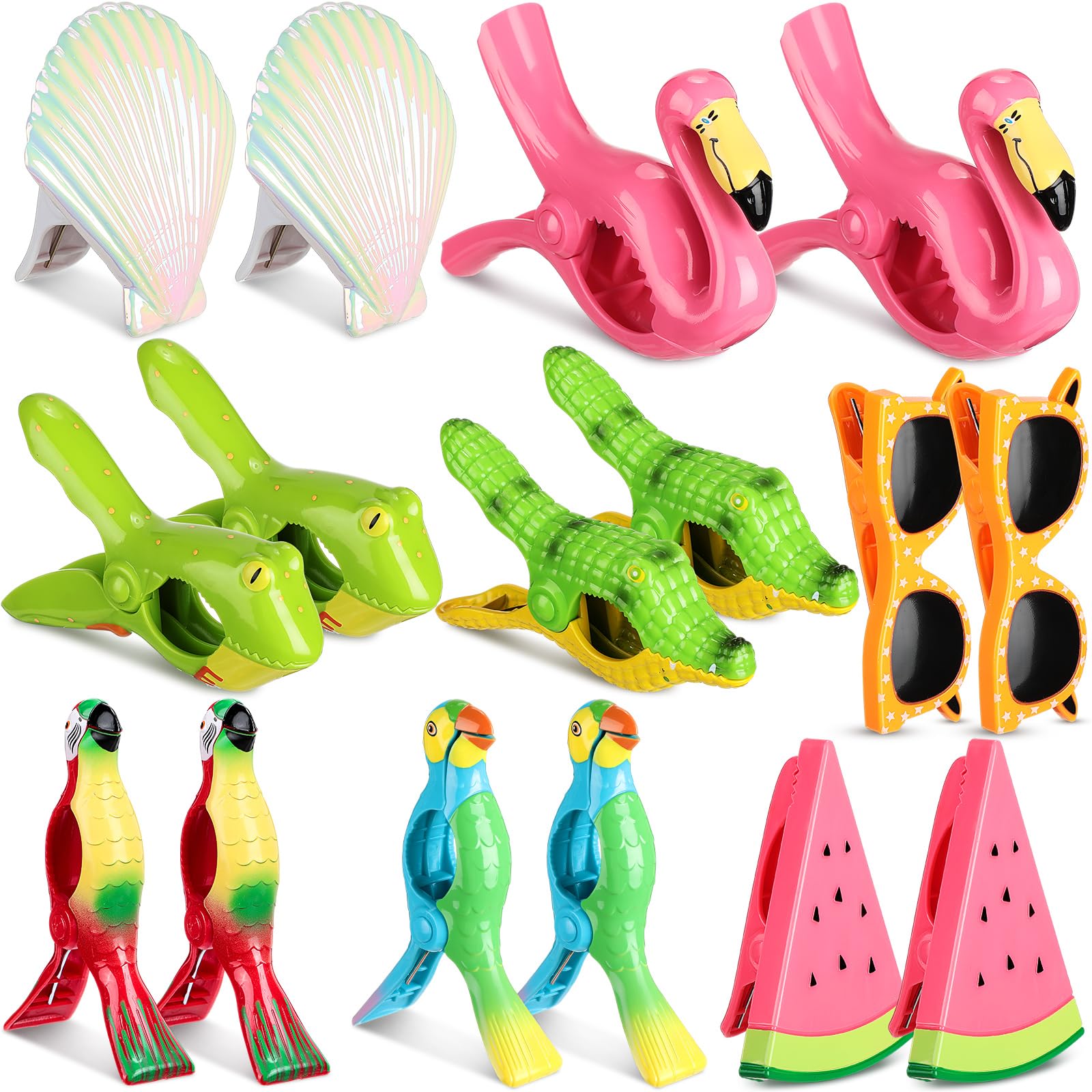 Rtteri 16 Pcs Beach Towel Clips Cute Towel Clips For Chairs Beach Towel Holder Clothes Pegs Clothes Pins For Patio Beach Pool, A