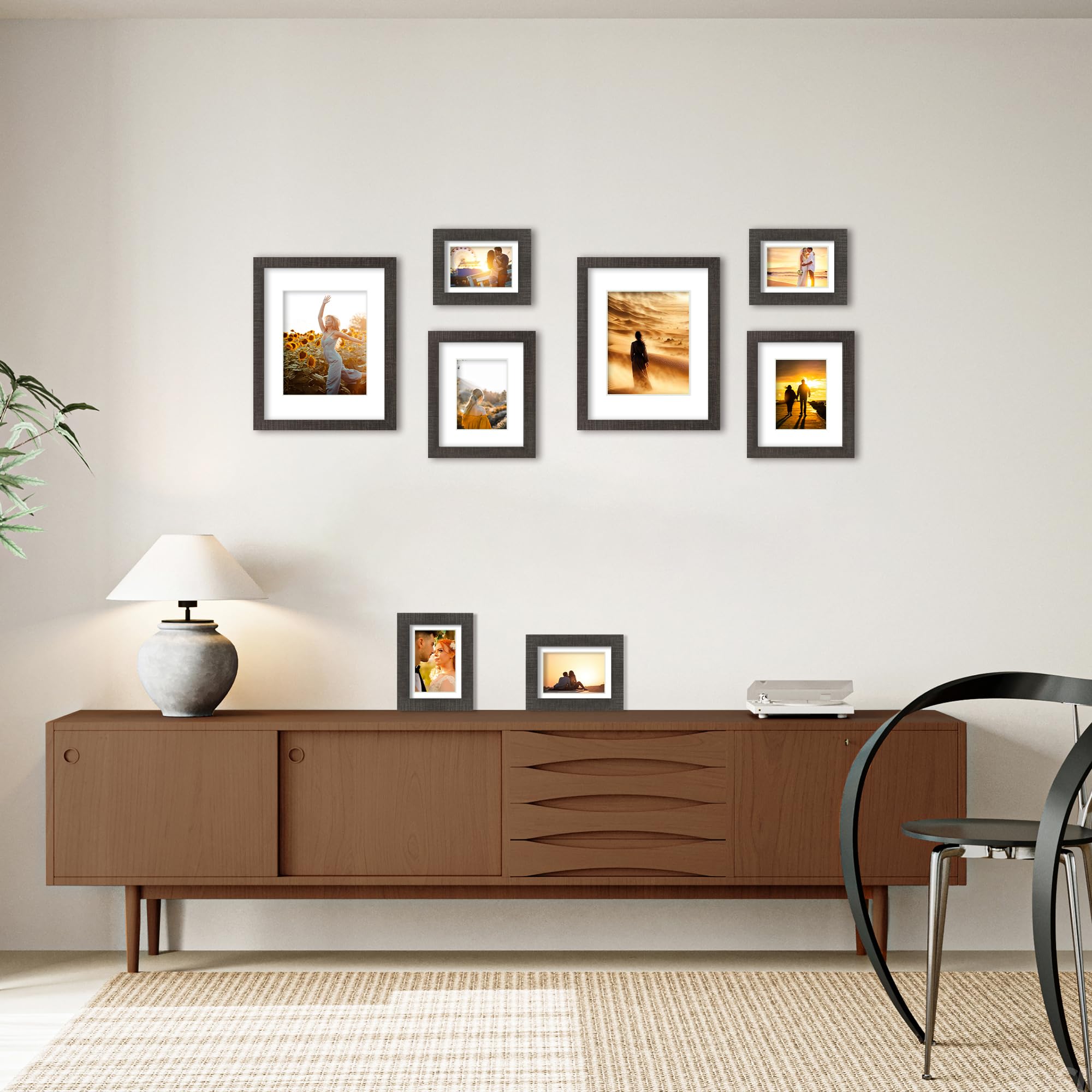 iRahmen 8x10 Picture Frame Set of 2 with HD Glass, Display Pictures 5x7 with Mat or 8 x 10 Without Mat, Rustic Style Wood Photo