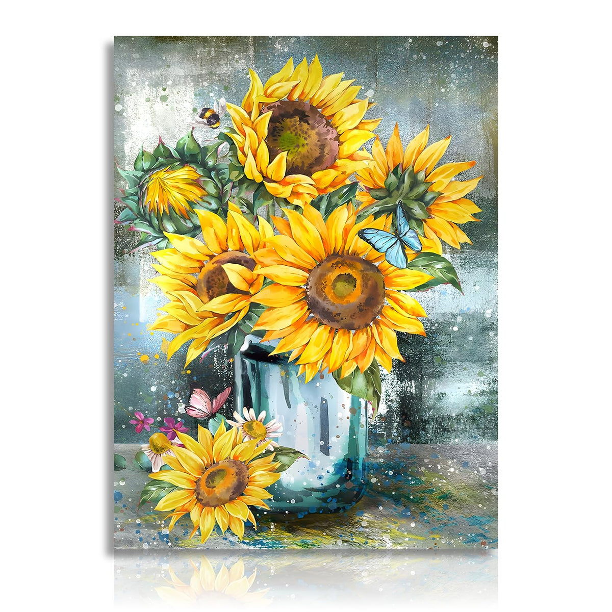 Nymphfable Sunflower Bathroom Decor Wall Art Farmhouse Yellow Flower Pictures Rustic Butterfly Flower Wall Prints For Bathroom B