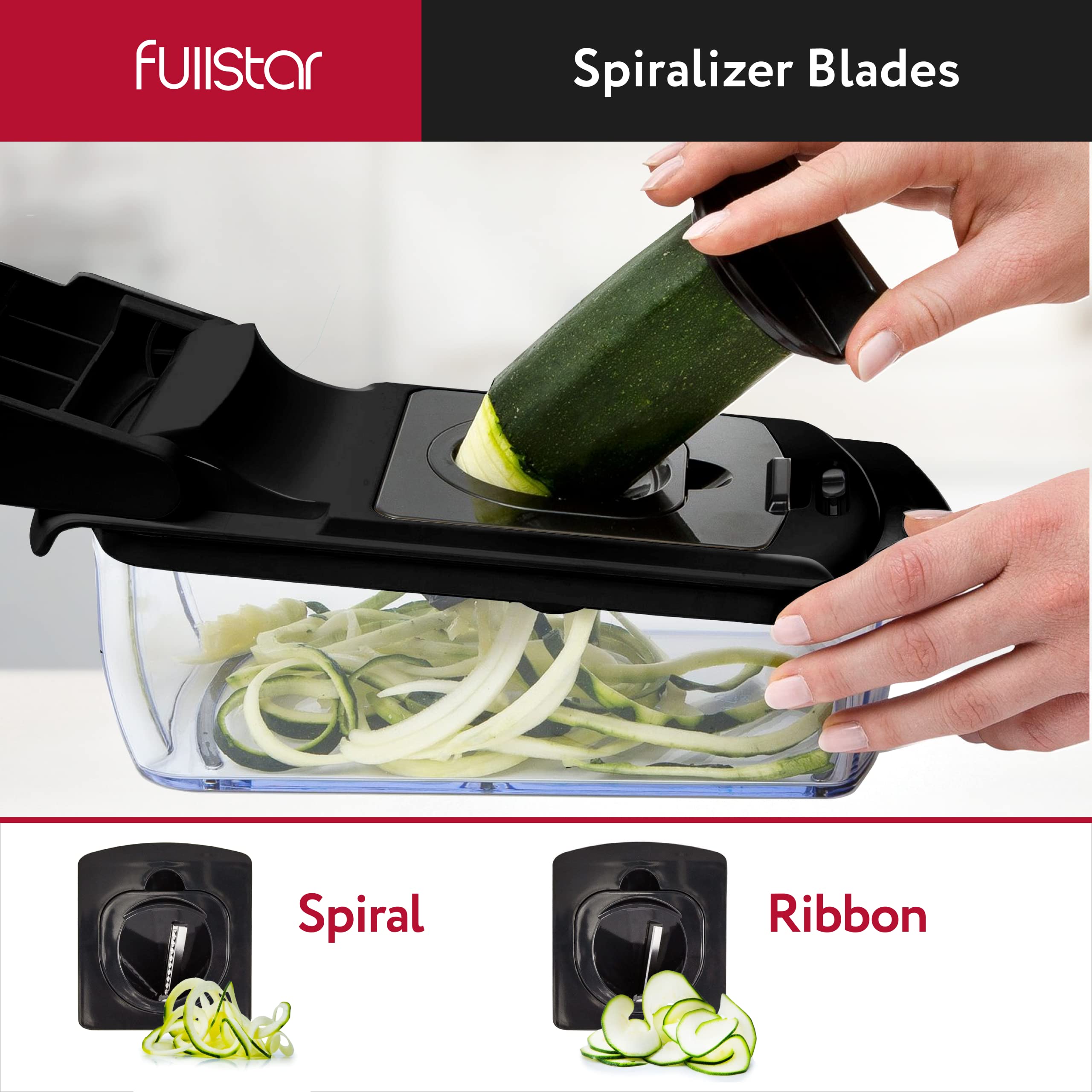 Fullstar Vegetable Chopper - Spiralizer Vegetable Slicer - Onion Chopper with Container - Pro Food Chopper - Black Slicer Dicer Cutter - 4 Blades