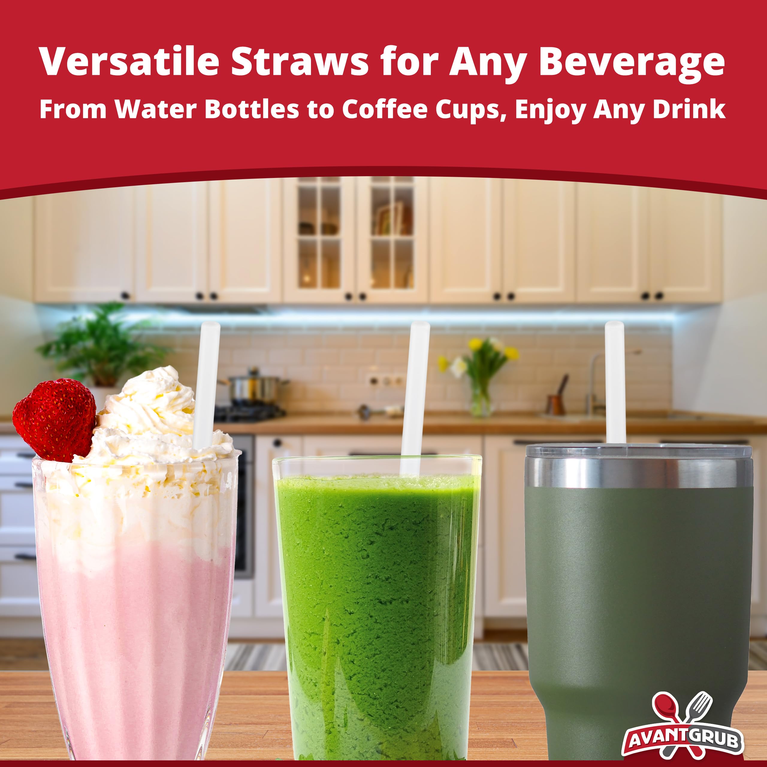 Avant Grubs BPA-Free Big  Premium Straws 300 Pack. Paper-Wrapped  Clear  Thick  & Jumbo Sized (Big at 10.25 in Tall  3 in Wide). Restaurant-Grade & USA-Made.