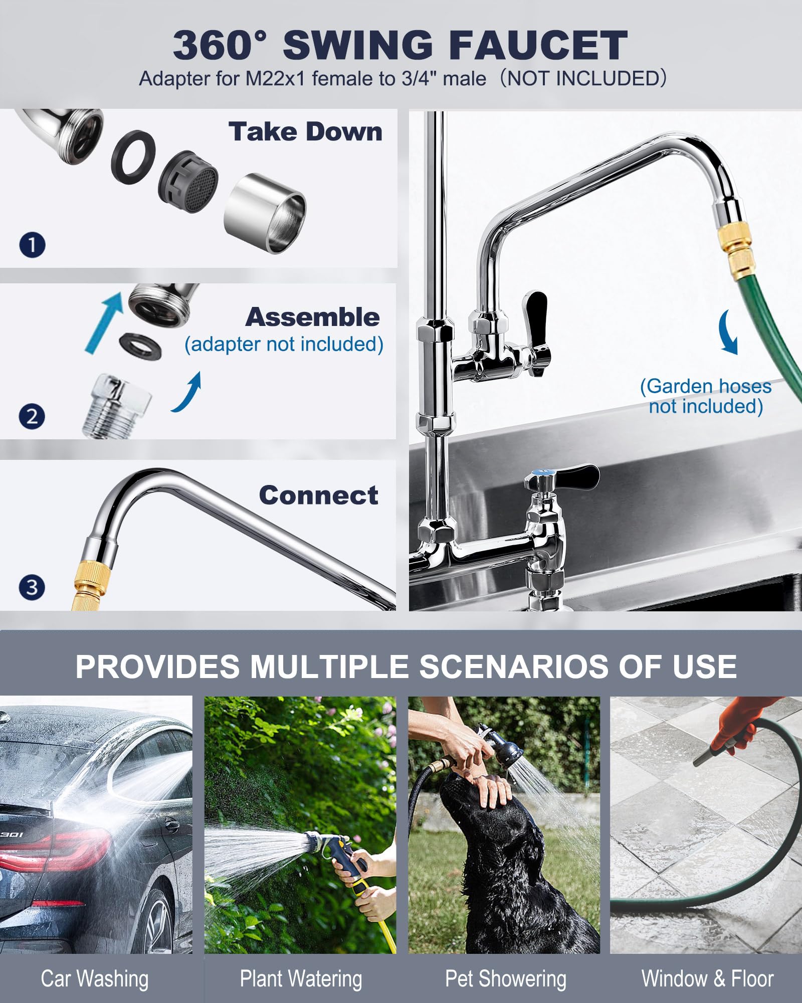 Deck Mount Commercial Kitchen Faucet: Iviga 36'' Height Commercial Sink Faucet With Pre-Rinse Sprayer - Commercial Faucet 8 Cent