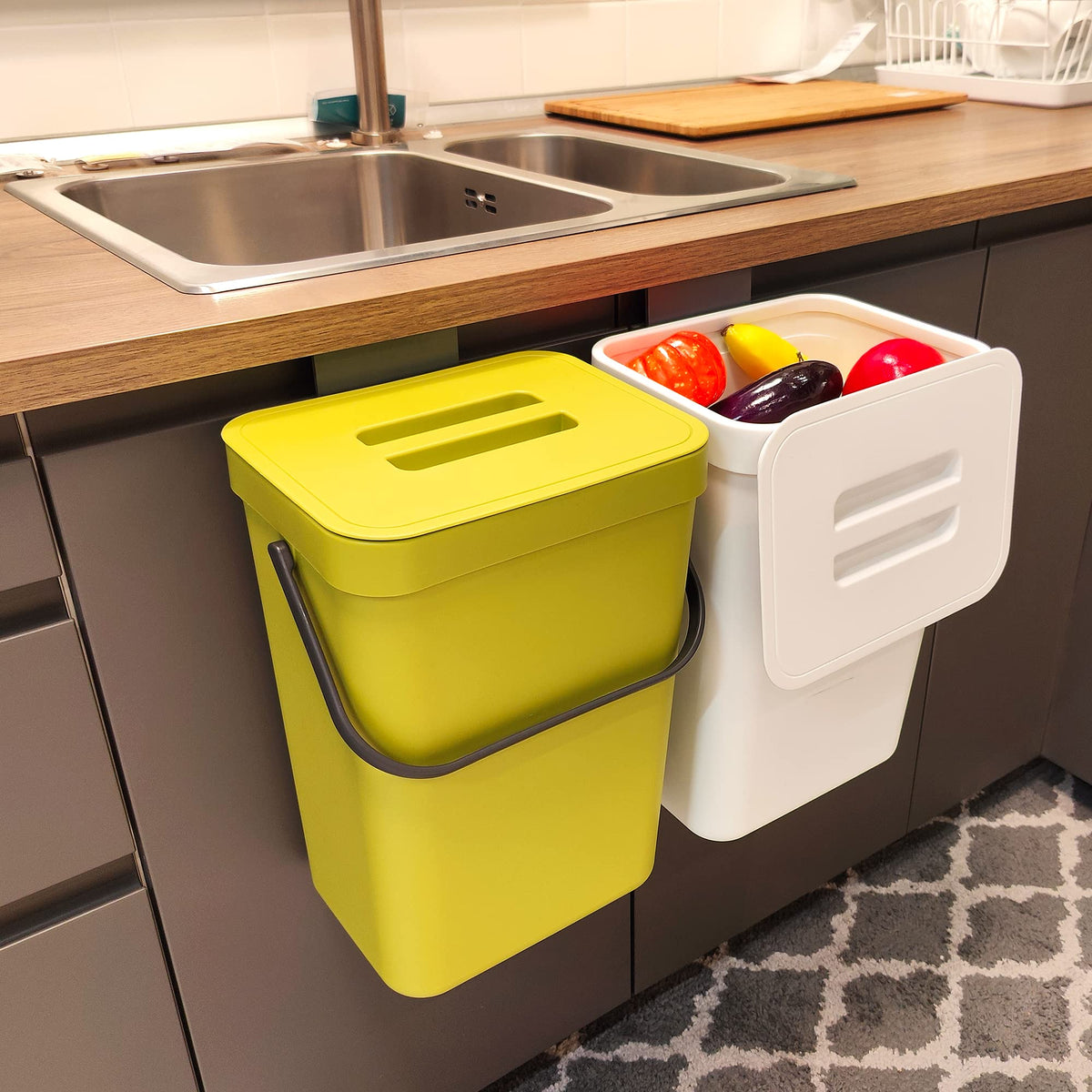 Stonespace Small Trash Can With Lid,Mountable Indoor Compost Bucket, Hanging Trash Can With Lid For Cupboard/Bathroom/Bedroom/Of
