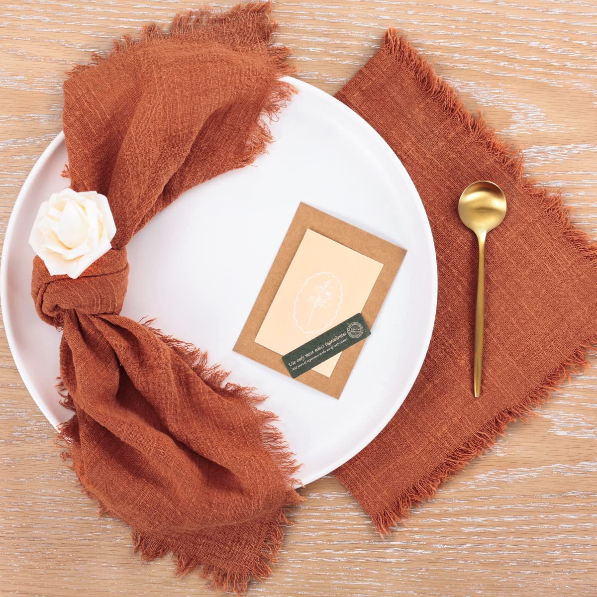 Socomi Set Of 12 Linen Napkins Terracotta Easter Spring Cloth Napkins Washable Cotton Dinner Napkins Fringe 17''X17'' For Weddin