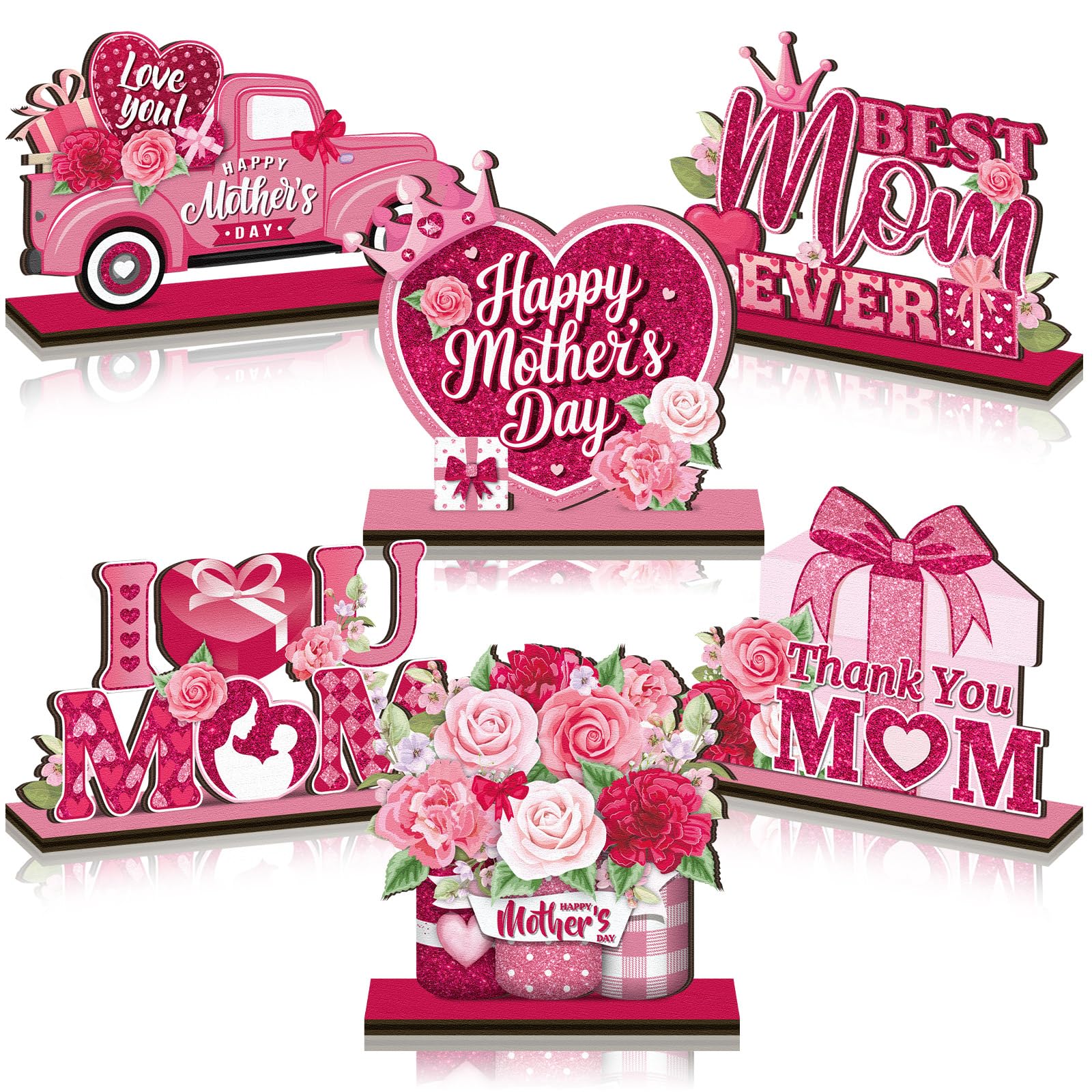Yuntau 6 Pcs Mothers Day Table Decorations Mothers Ever Wooden Table Centerpiece Best Mom Wood Tabletop Blocks Sign Thank You M