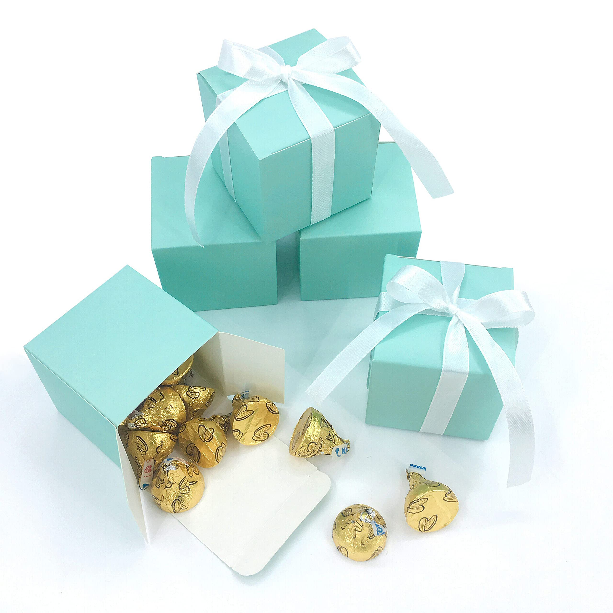 Small Cube Turquoise Candy Treat Boxes Bulk Teal Blue Gift Boxes Wedding Favors Baby Bridal Shower Birthday Party Boxes Supplies